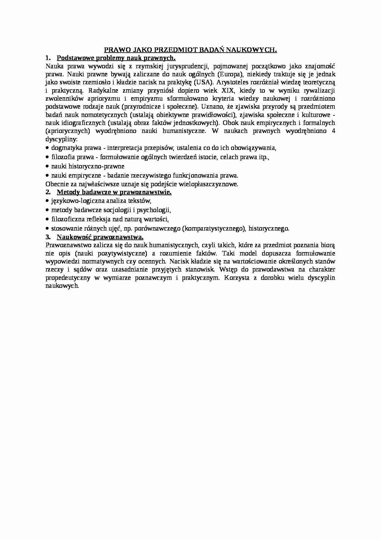 Wykład - prawo jako przedmiot badań naukowych - strona 1