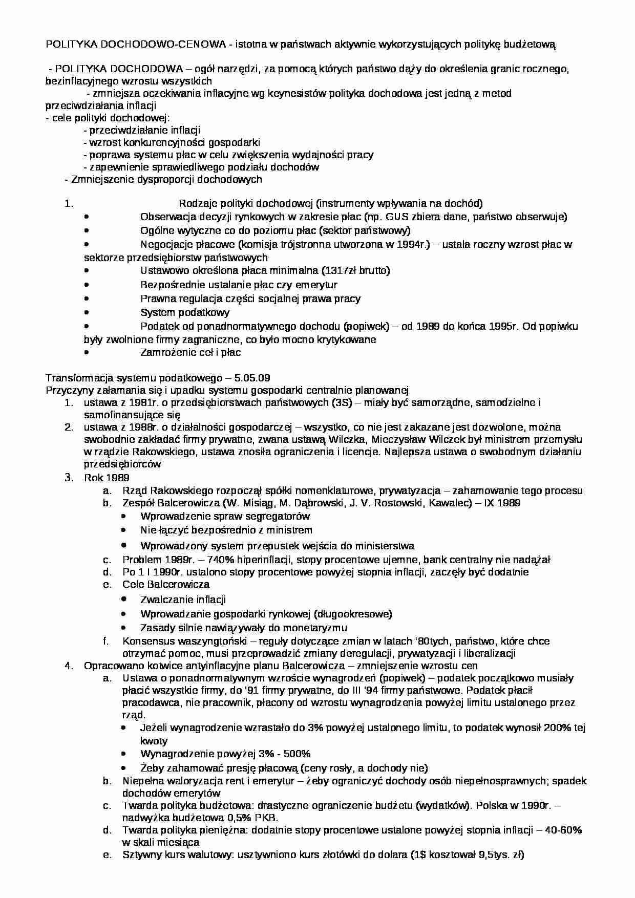 Wykład - polityka dochodowo-cenowa - strona 1