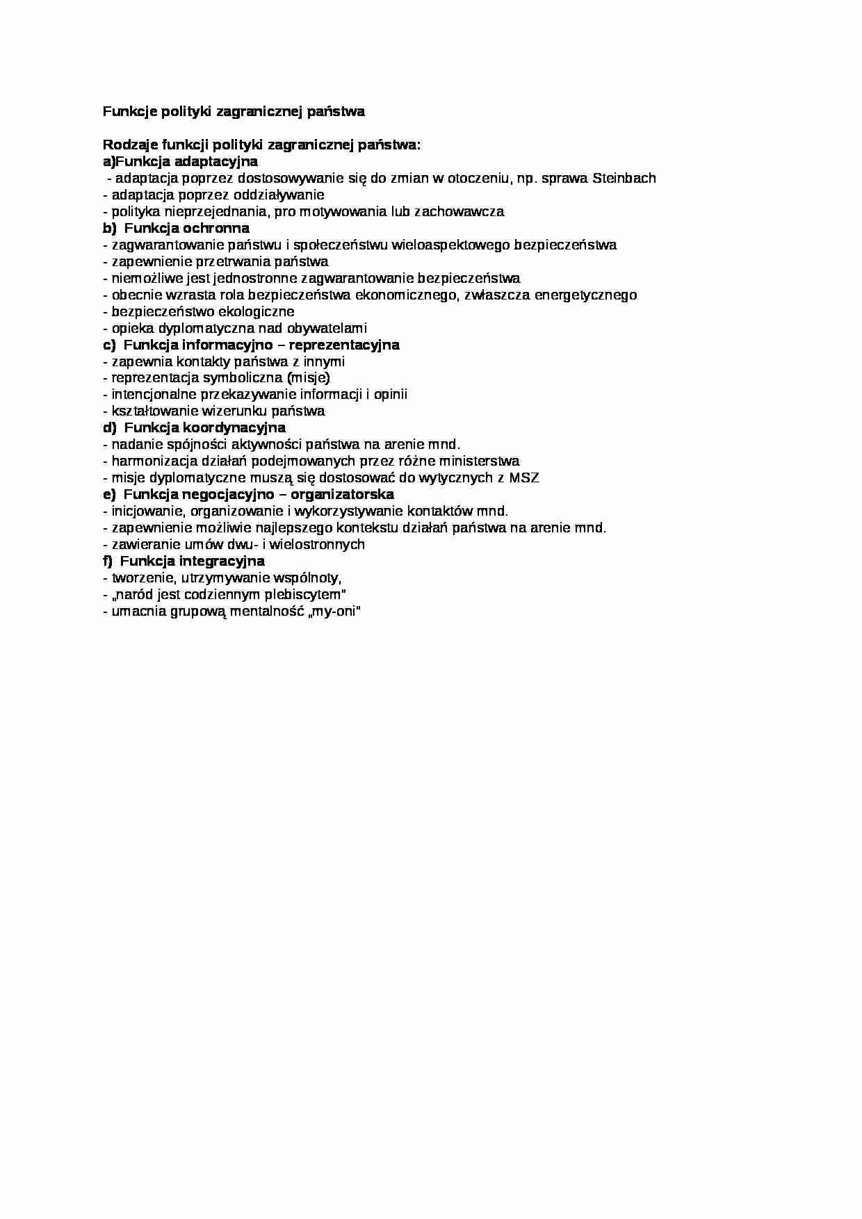 Wykład - Funkcje polityki zagranicznej państwa - strona 1