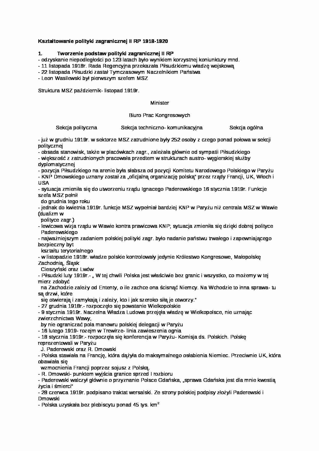 wykład - Kształtowanie polityki zagranicznej II RP - strona 1