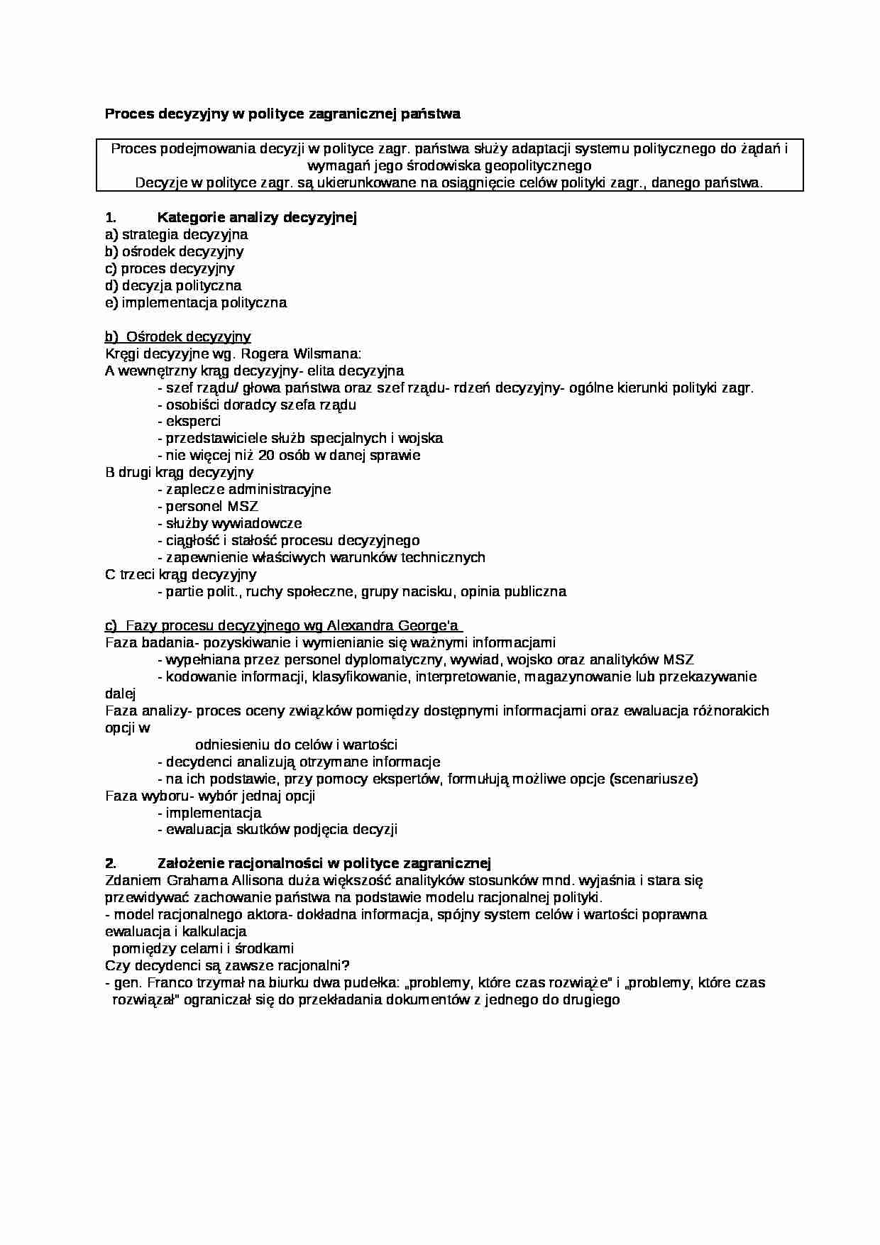 Wykład - Proces decyzyjny w polityce zagranicznej państwa - strona 1