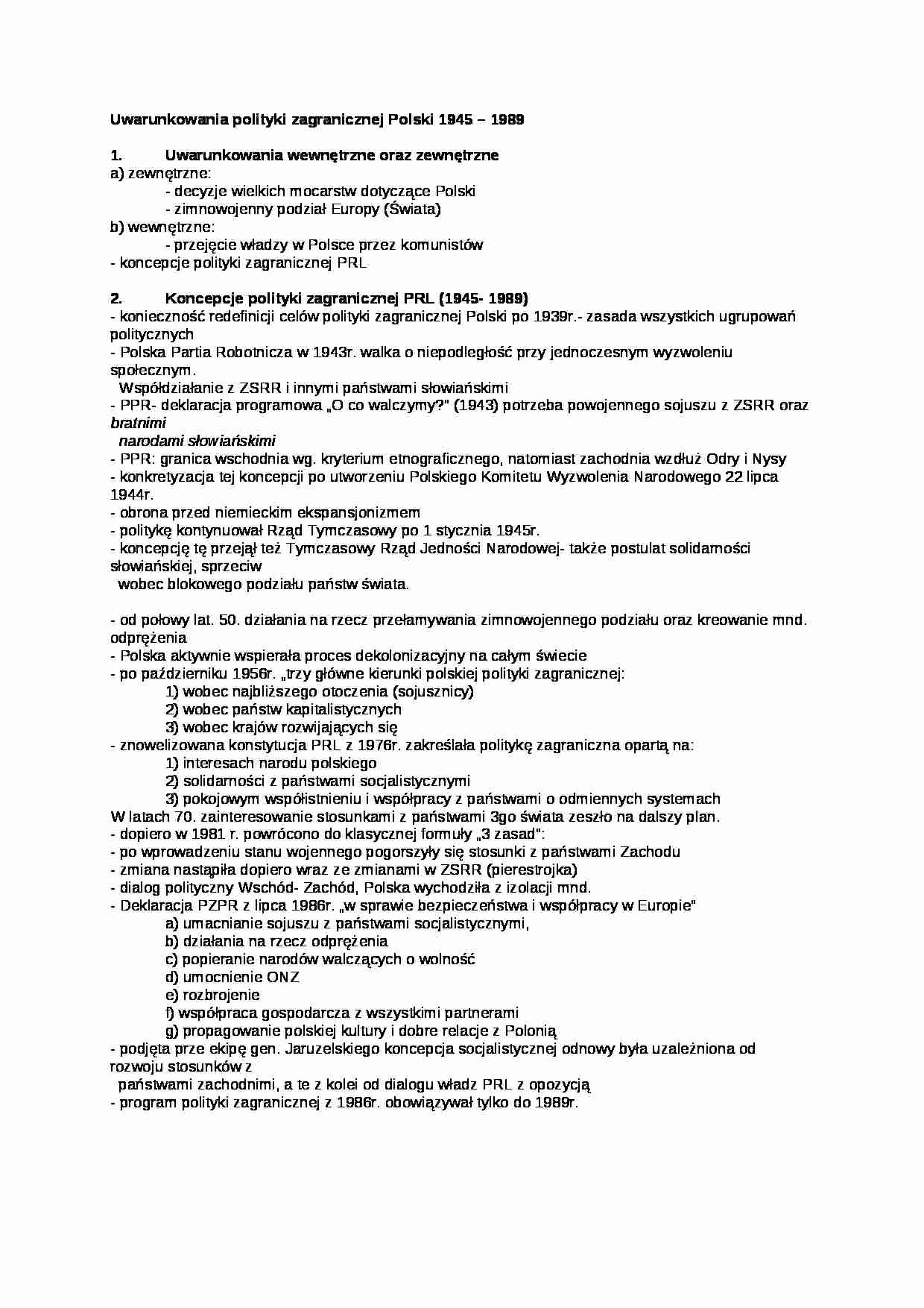 Wykład - Uwarunkowania polityki zagranicznej Polski - strona 1