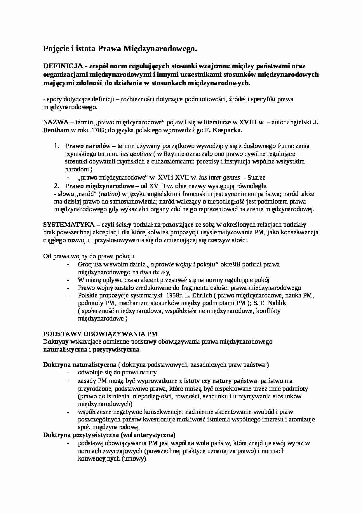 Wykład - Pojęcie i istota Prawa Międzynarodowego - strona 1