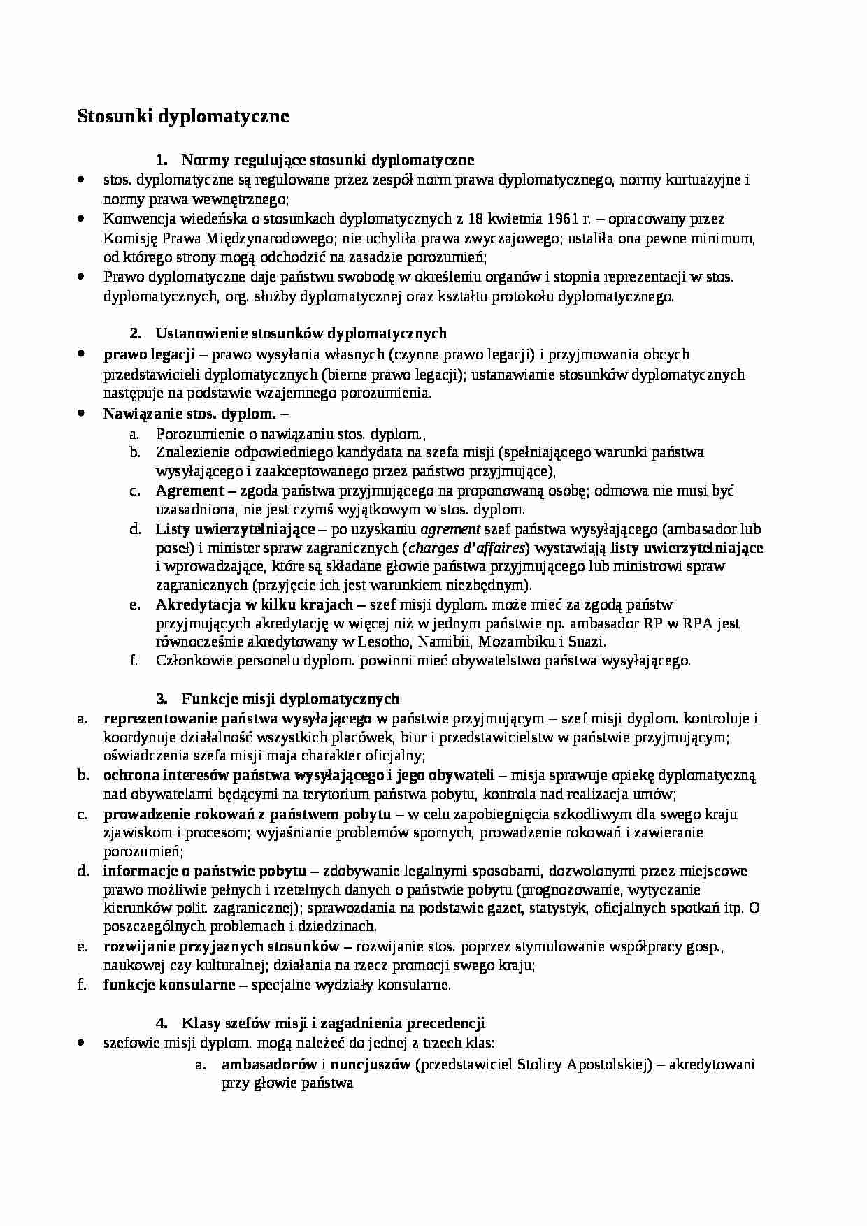 wykład - Stosunki dyplomatyczne - strona 1