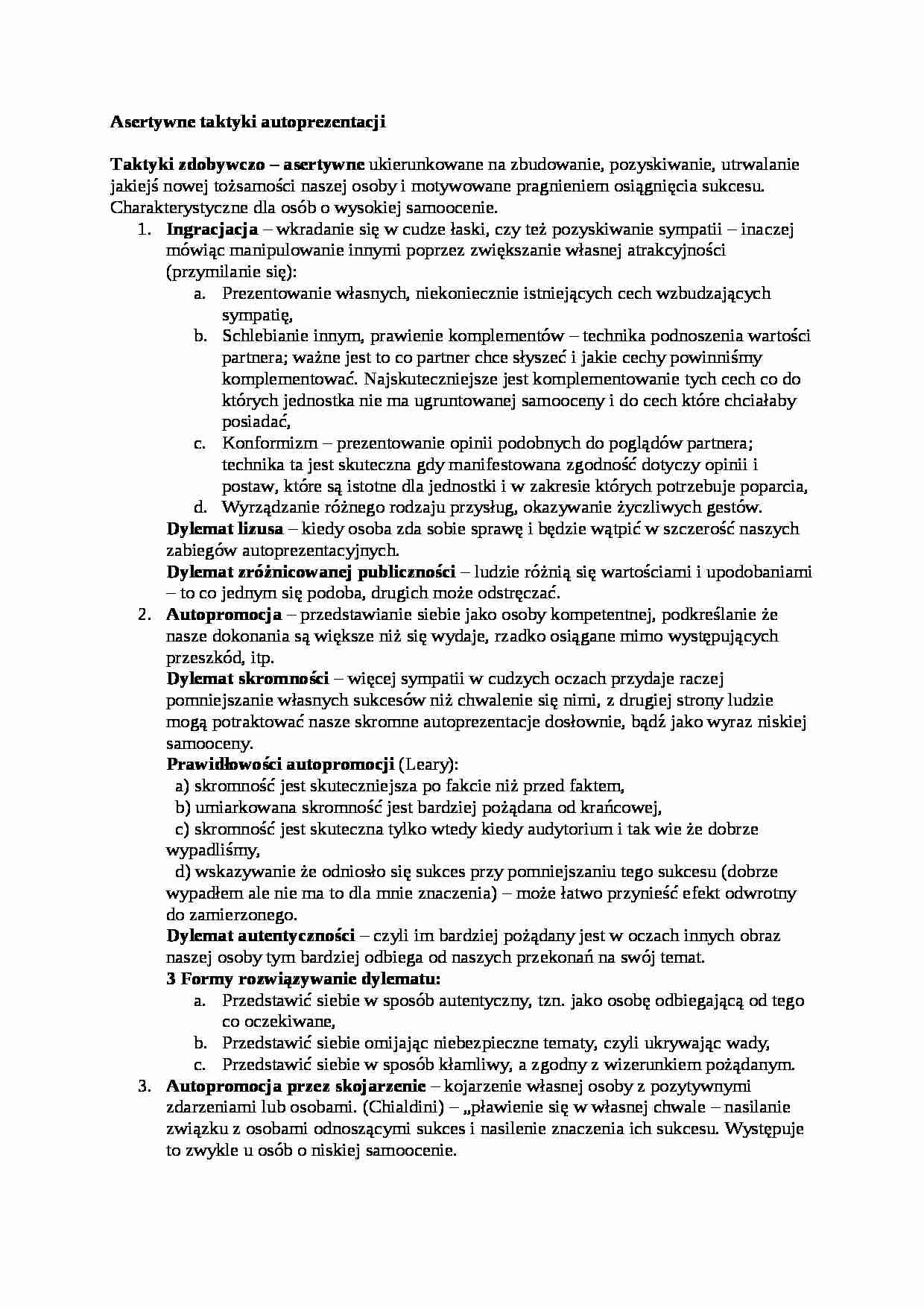 Wykład - Asertywne taktyki autoprezentacji - strona 1