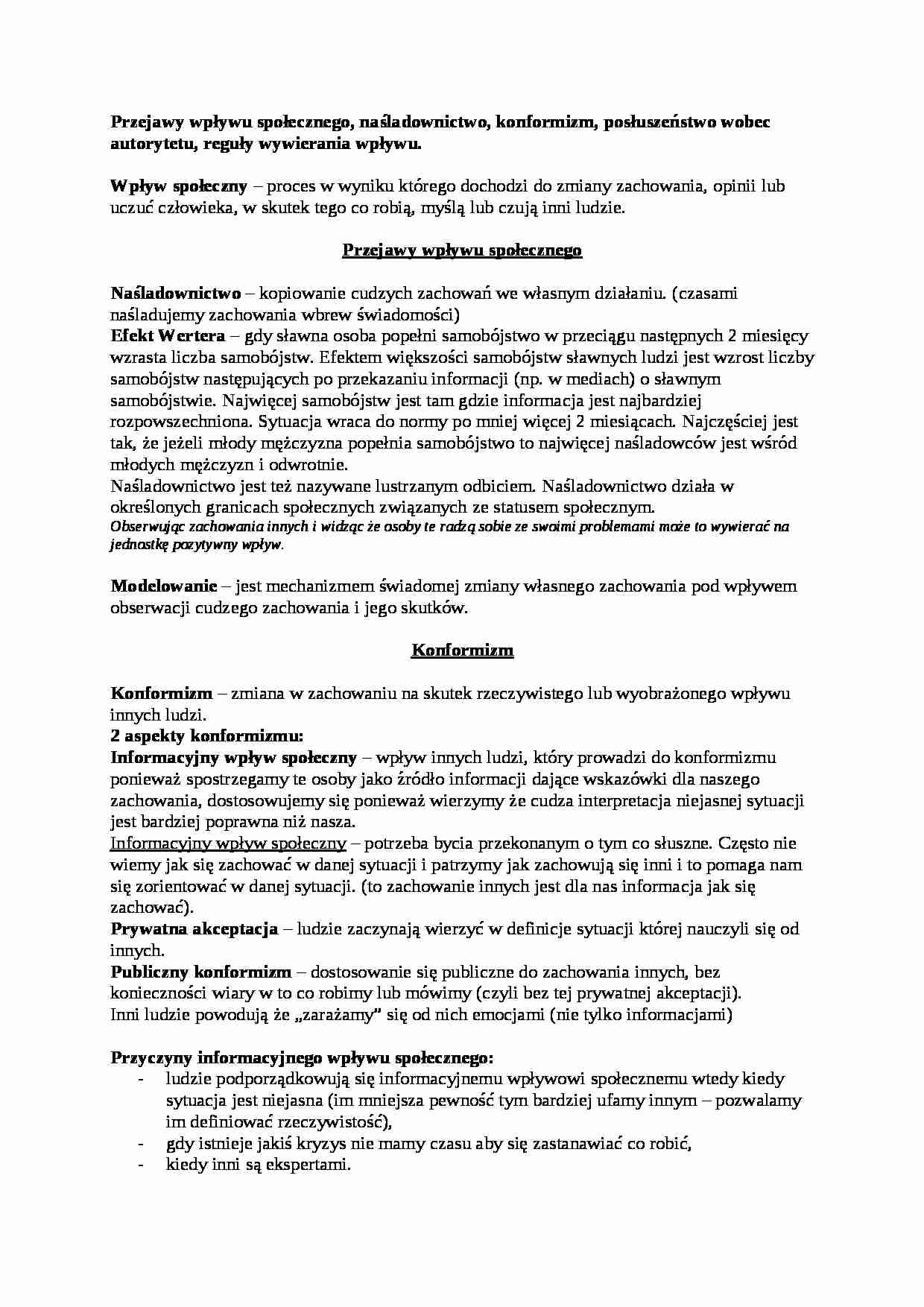 Wykład - Przejawy wpływu społecznego - strona 1