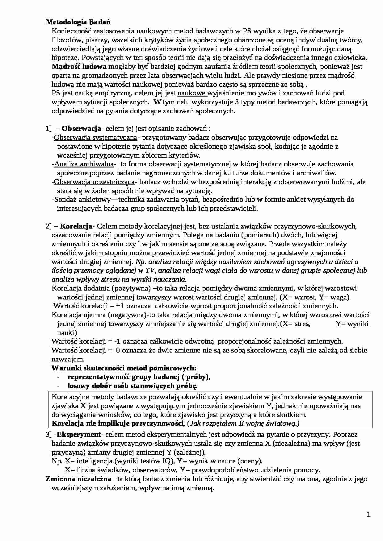 Wykład - Metodologia Badań - strona 1