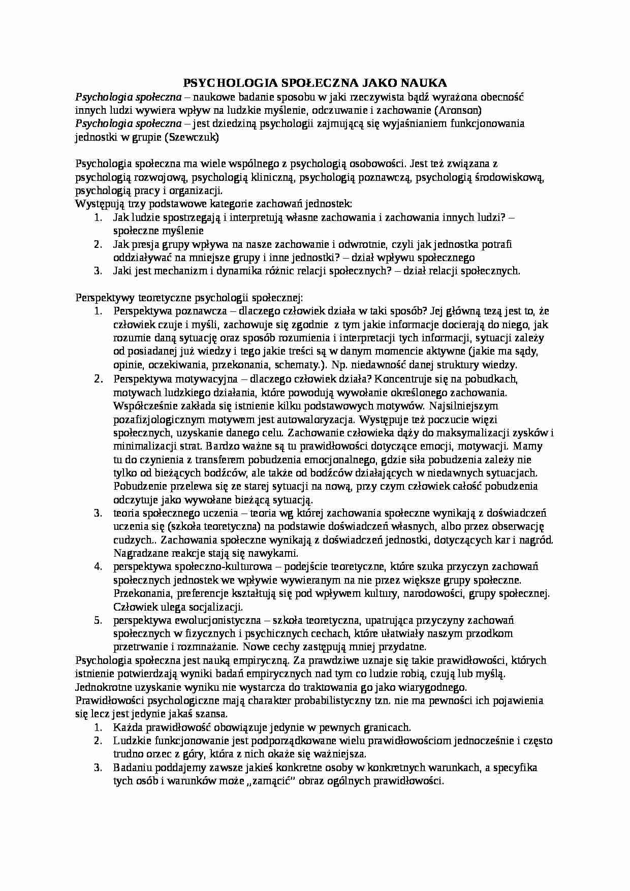 Wykład - psychologia społeczna jako nauka - strona 1