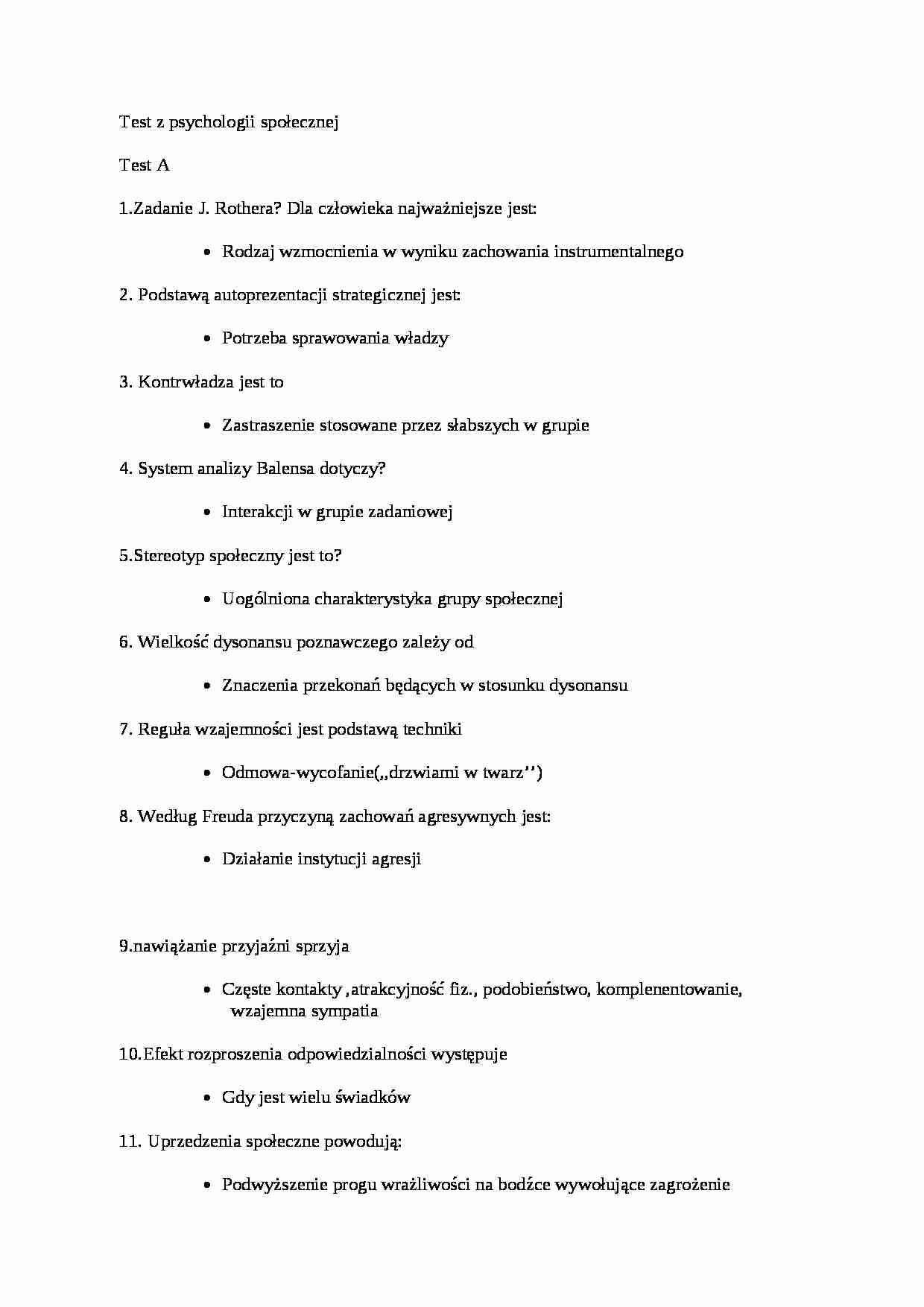 Psychologia społeczna - Test - strona 1