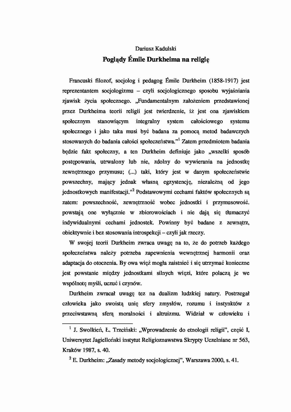 wykład - Poglądy Durkheima na religię - strona 1