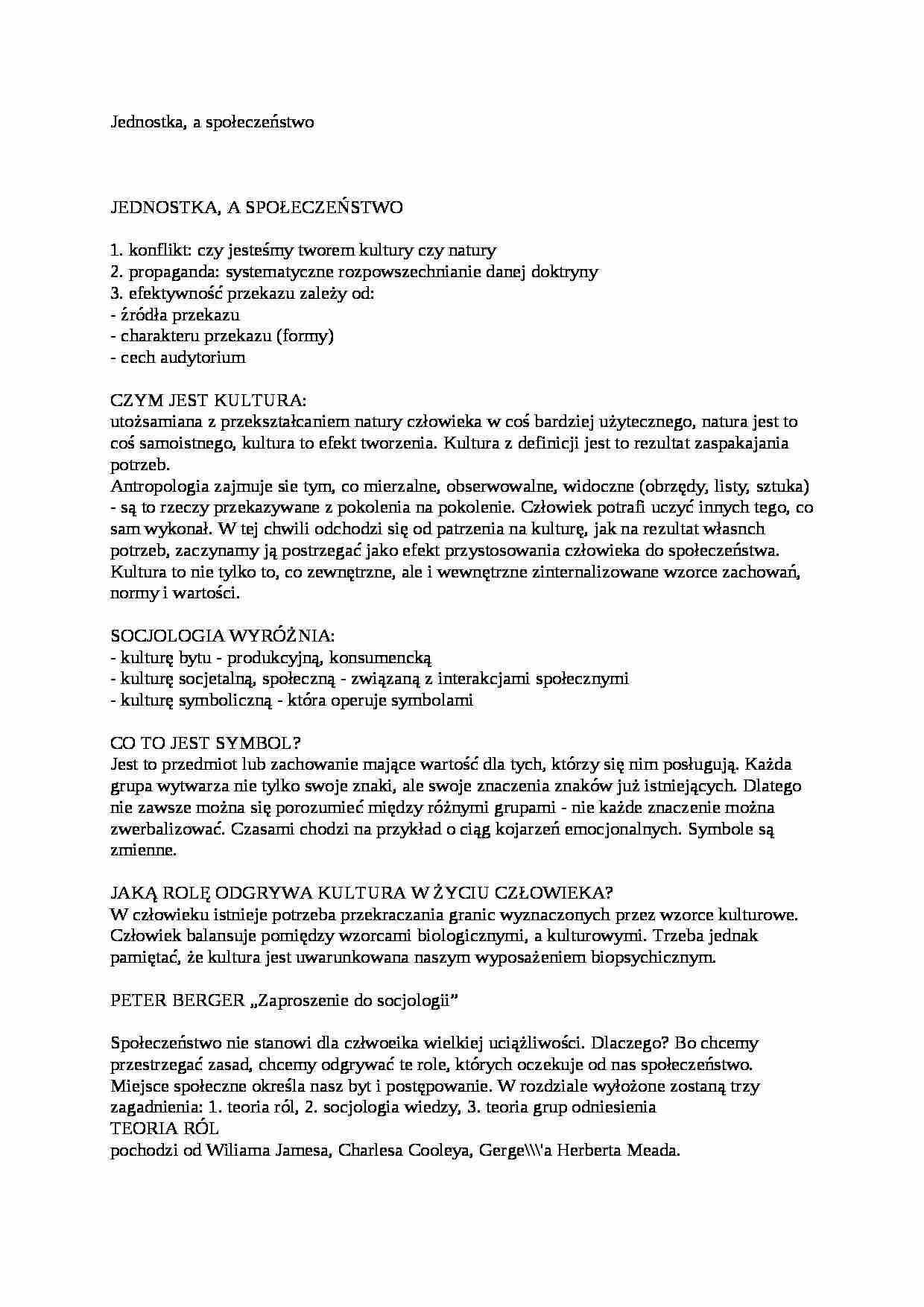 Wykład - Jednostka a społeczeństwo - strona 1