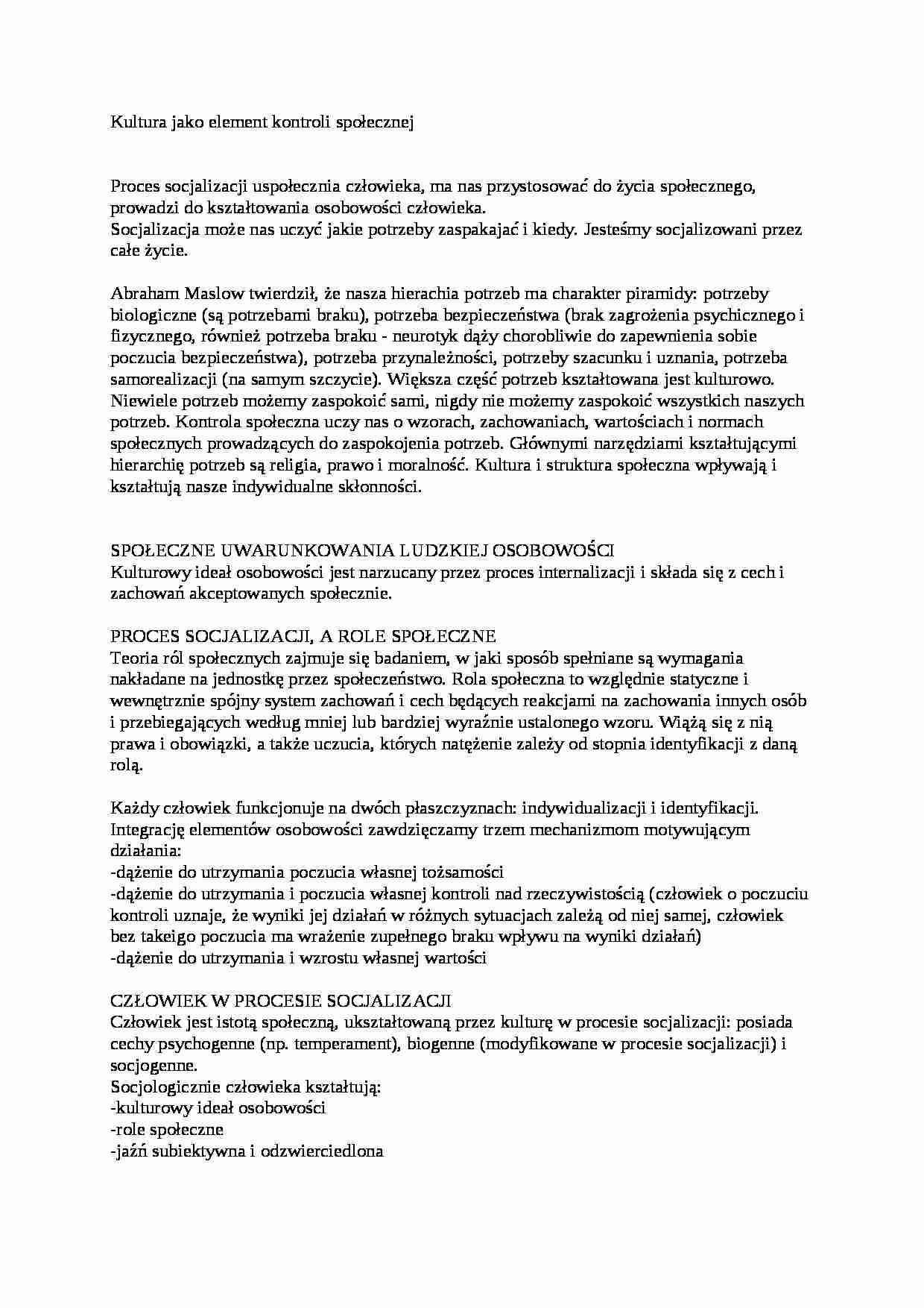 Wykład - Kultura jako element kontroli społecznej - strona 1