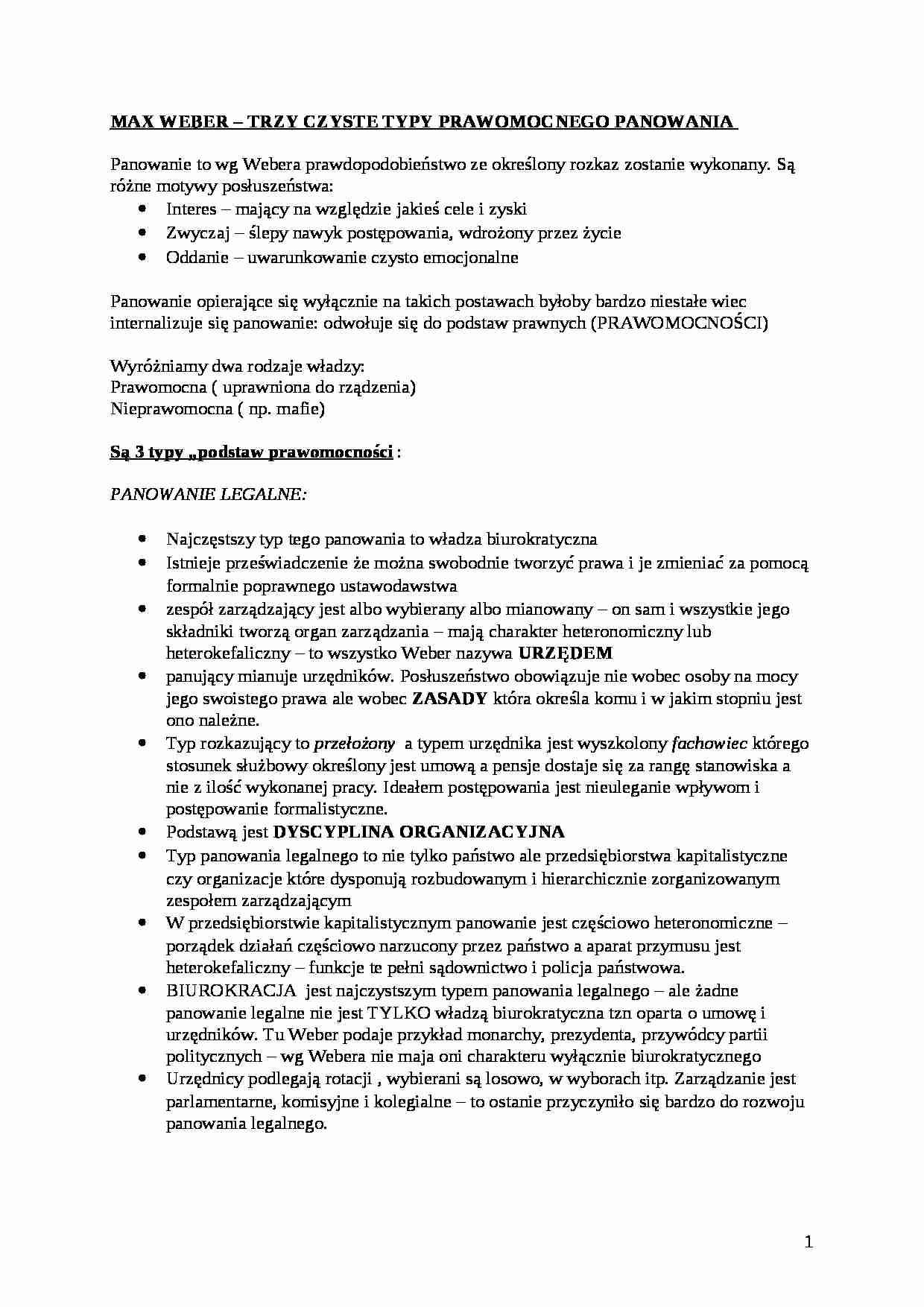 Wykład - Max Weber - prawomocne powołanie - strona 1