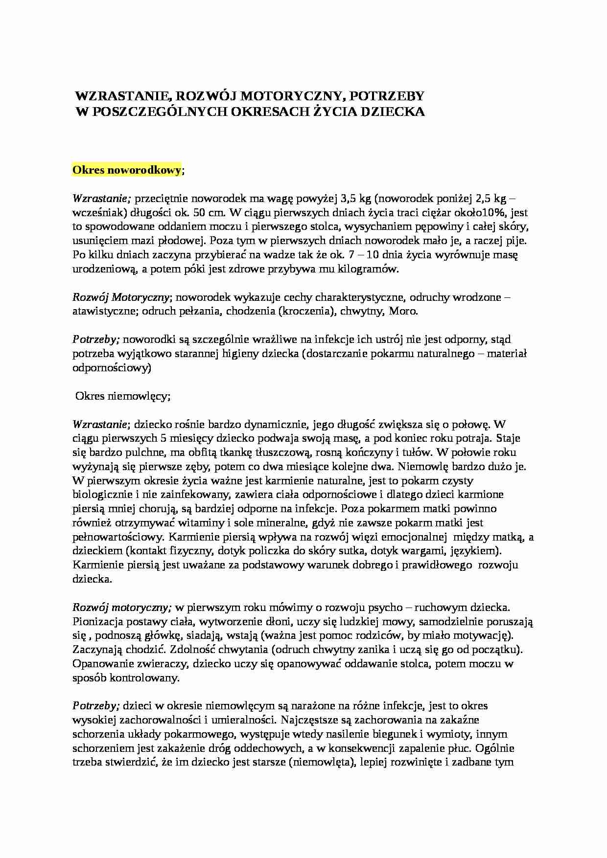 Biomedyczne podstawy rozwoju i wychowania - rozwój motoryczny - strona 1