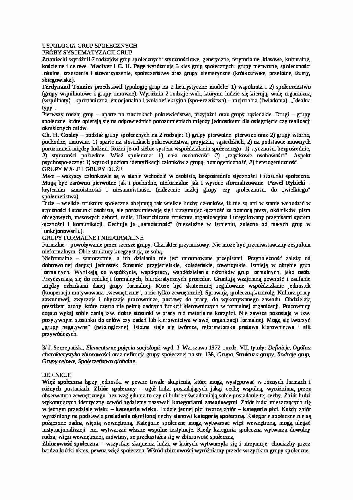 Wykład - typologia grup społecznych - strona 1