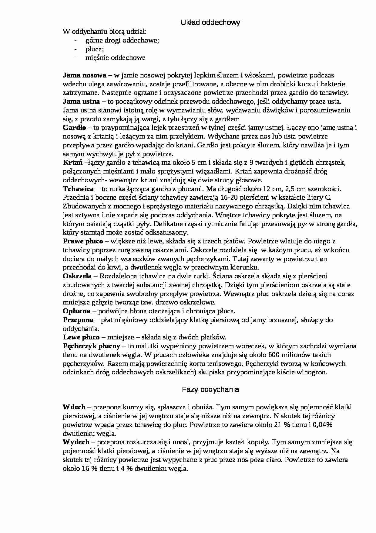 Biomedyczne podstawy rozwoju i wychowania - układ oddechowy - strona 1