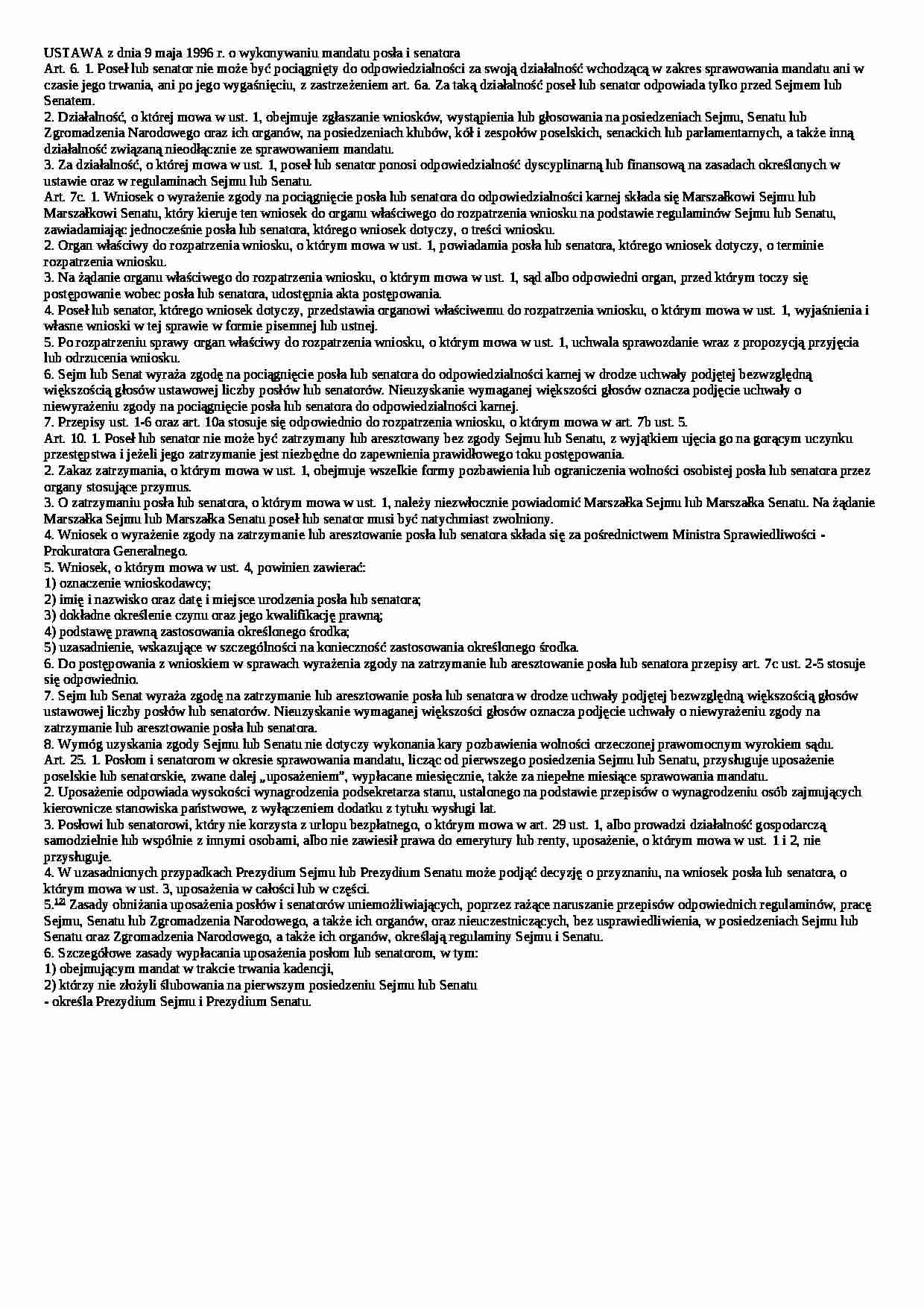 Wykład - mandaty posła i senatora - strona 1