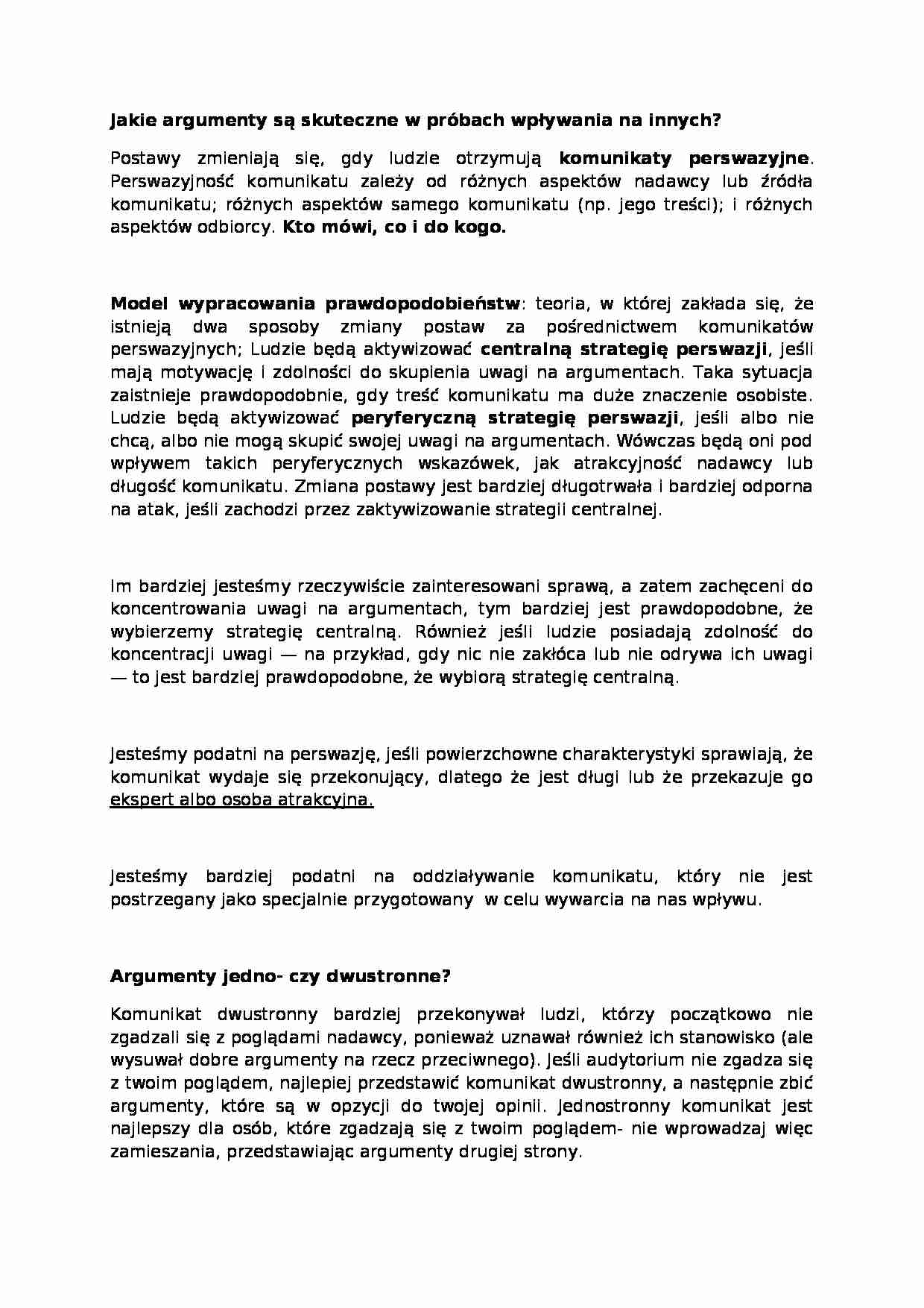 Wykład - argumenty skuteczne w próbach wpływania na innych - strona 1