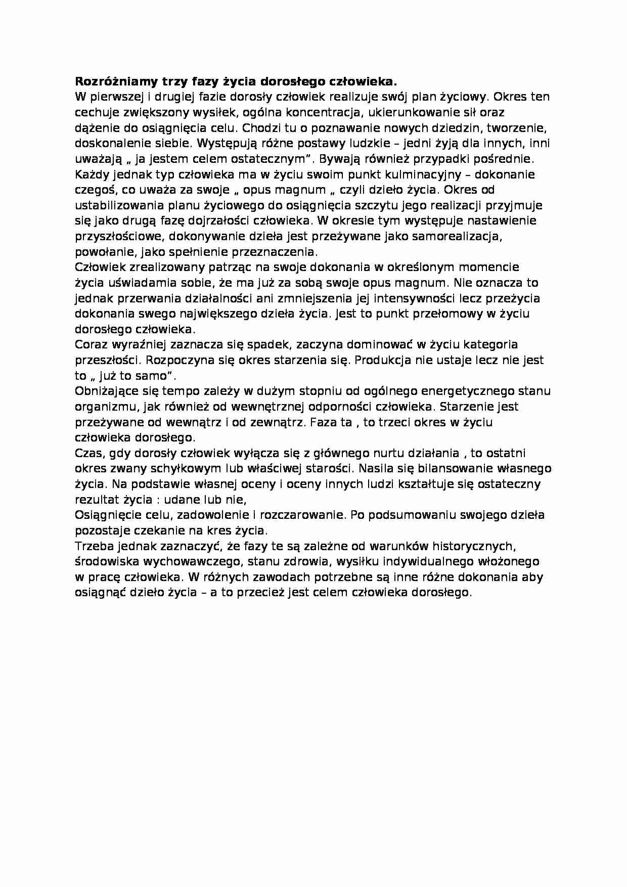 wykład - trzy fazy życia dorosłego człowieka - strona 1