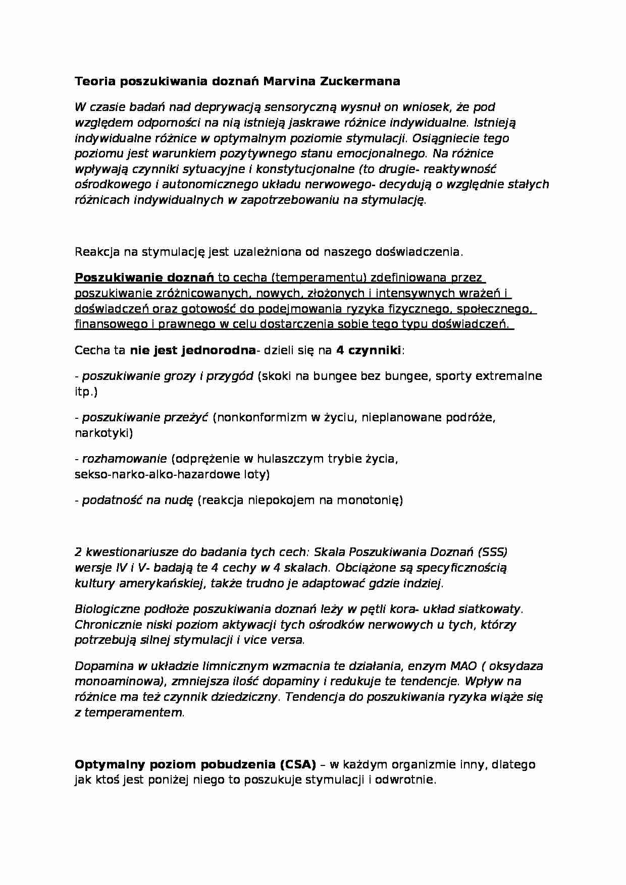 Wykład - Teoria poszukiwania doznań Marvina Zuckermana - strona 1