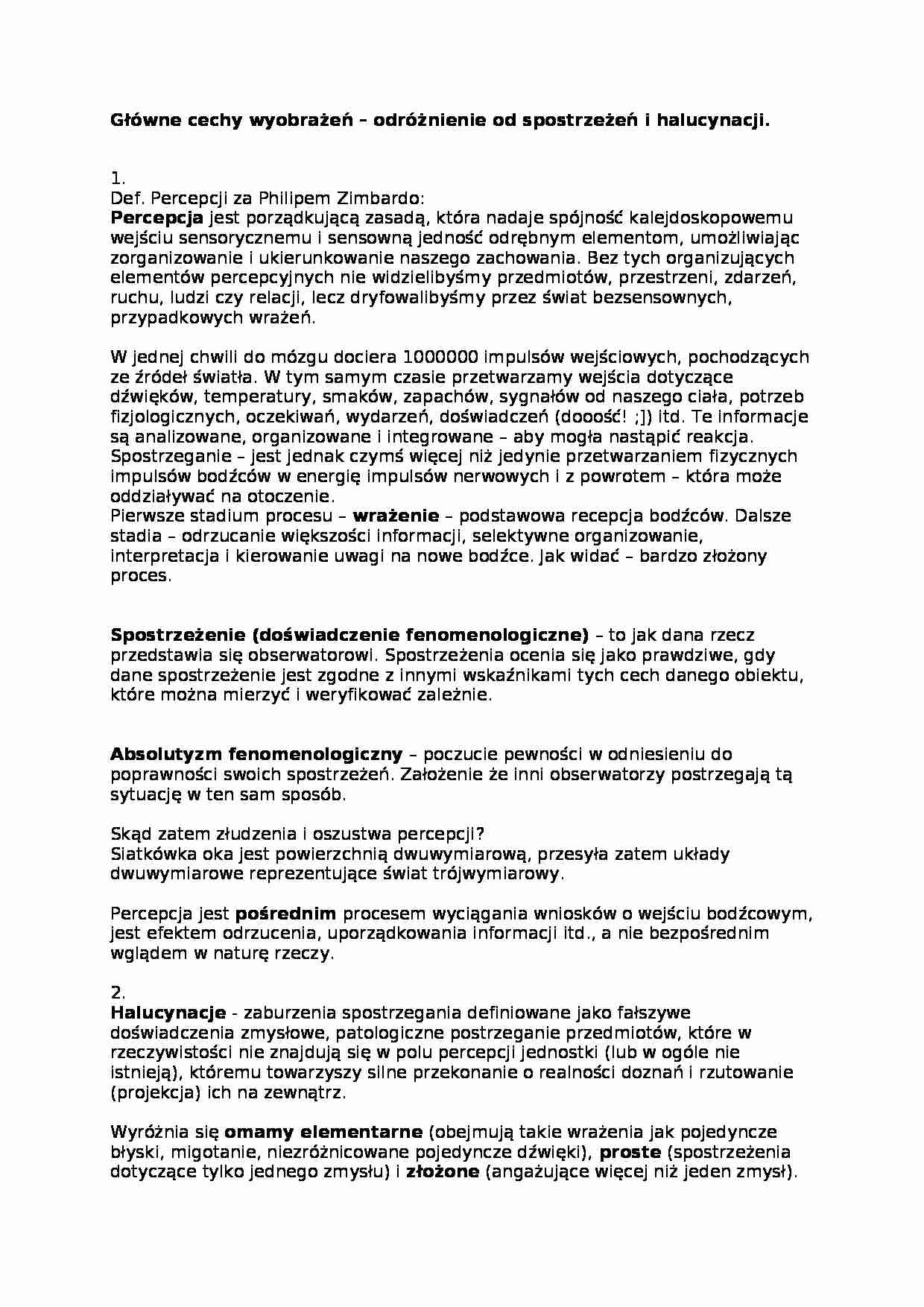 Wykład - Glówne cechy wyobrażeń - strona 1