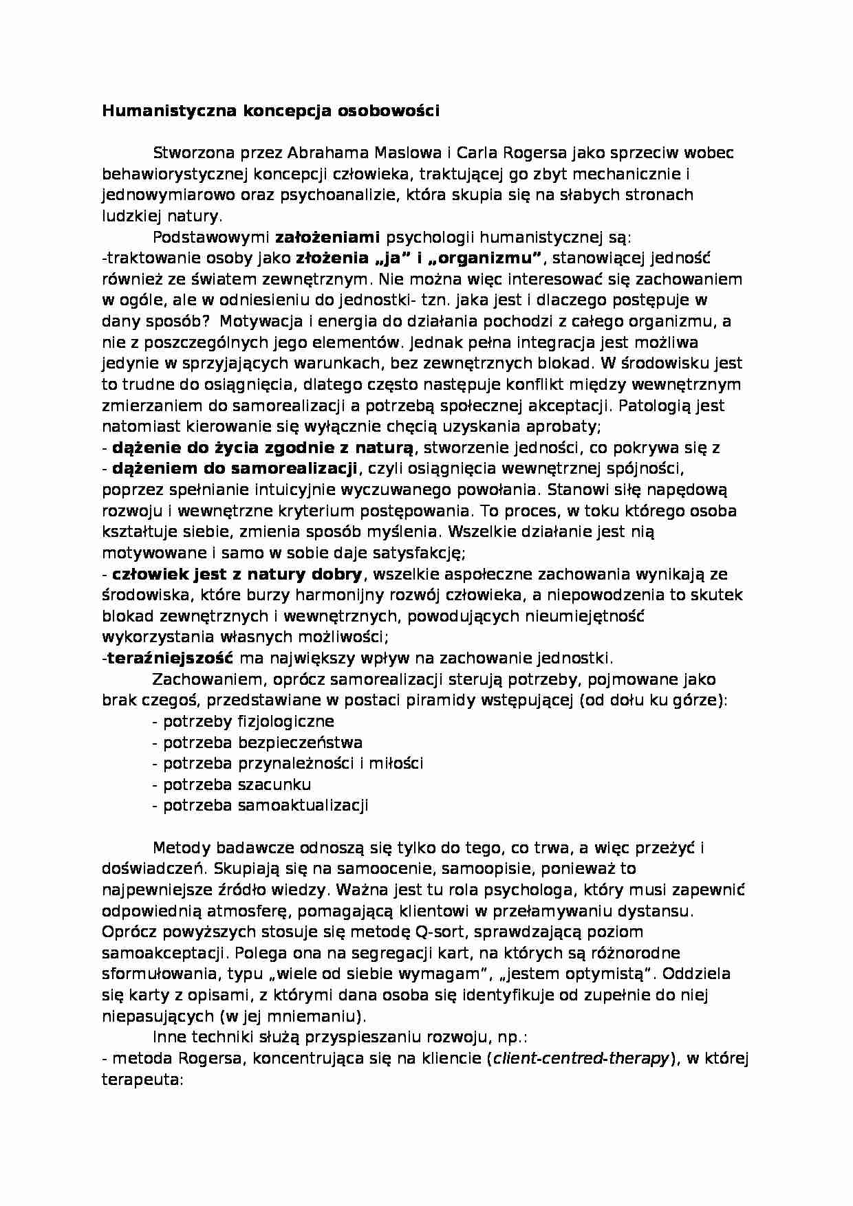 Wykład - Humanistyczna koncepcja osobowości - strona 1