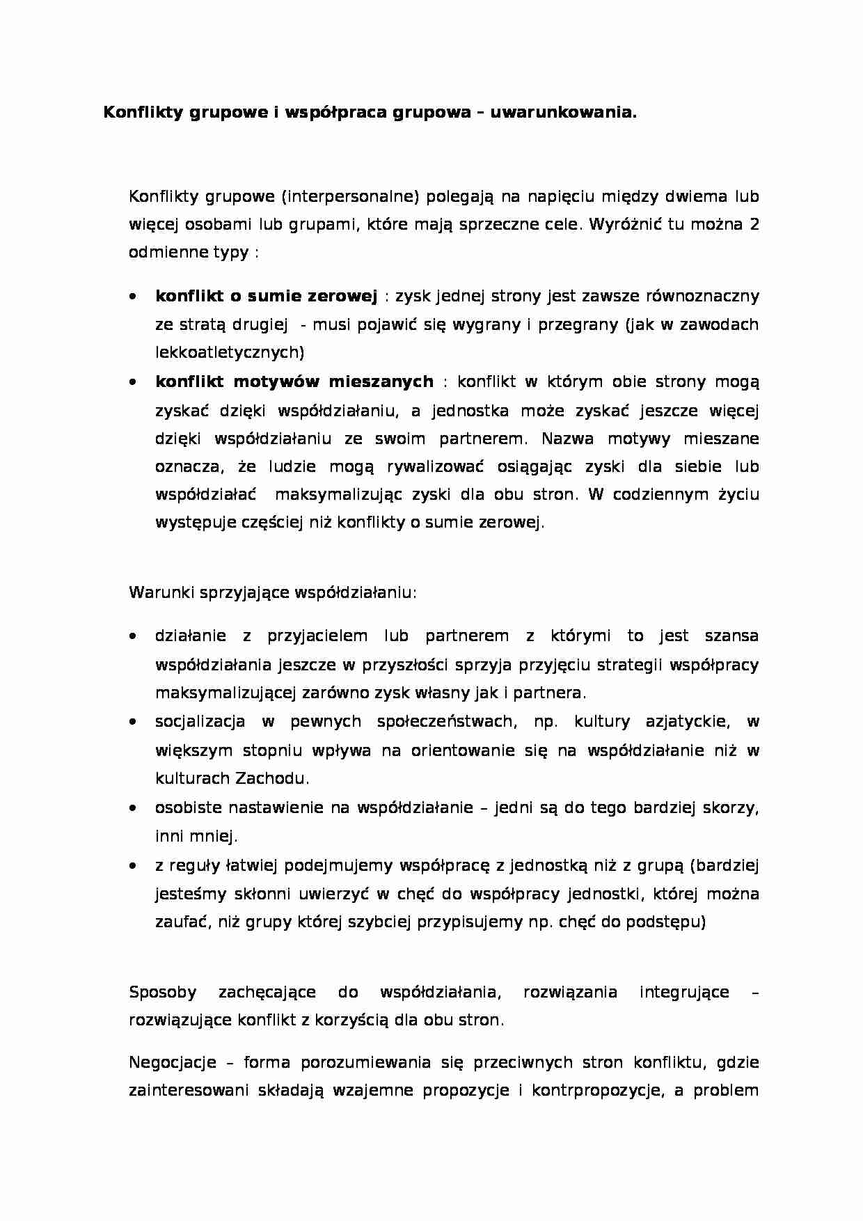 Wykład - Konflikty grupowe i współpraca grupowa - strona 1