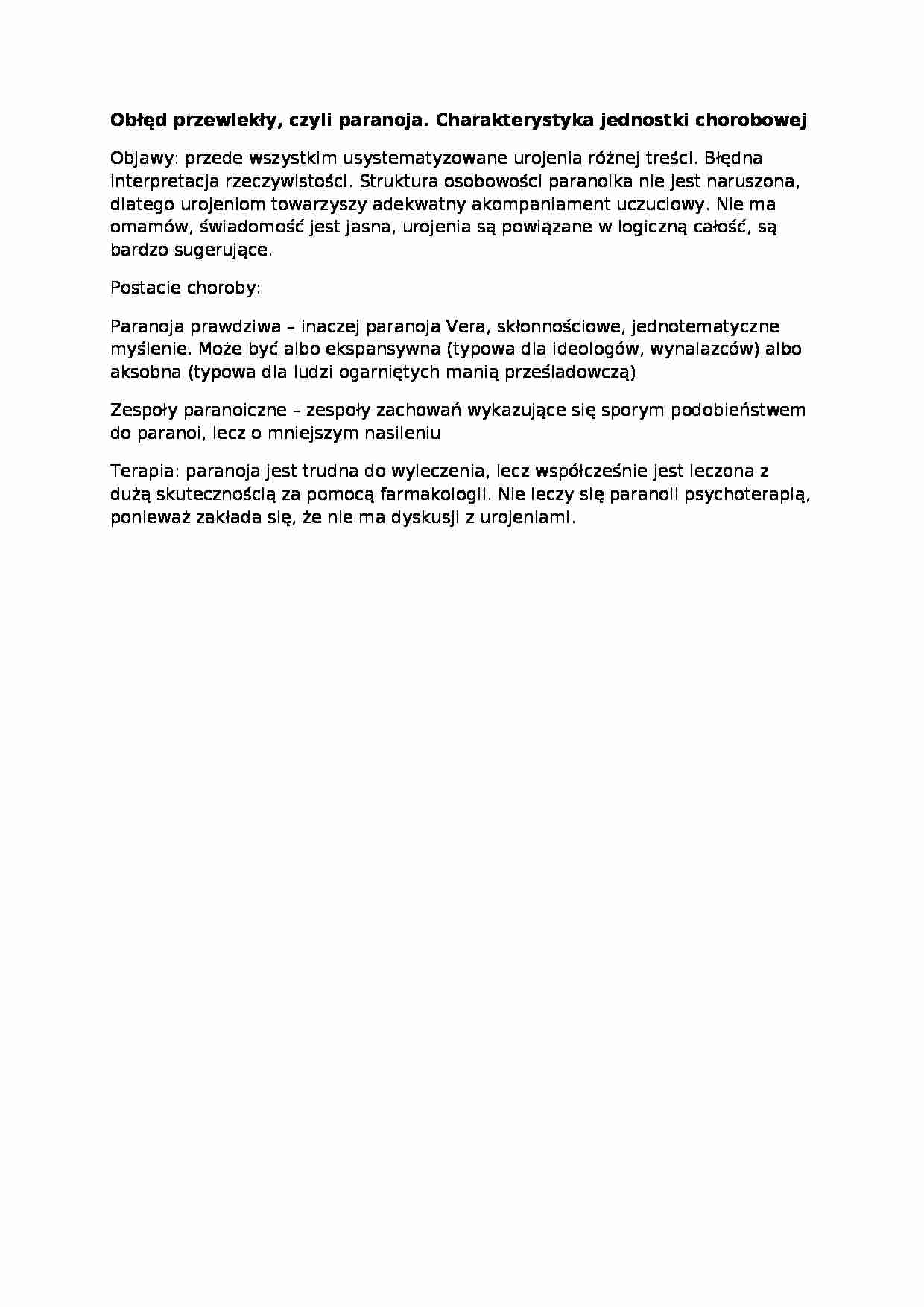 Wykład - Obłęd przewlekły - strona 1