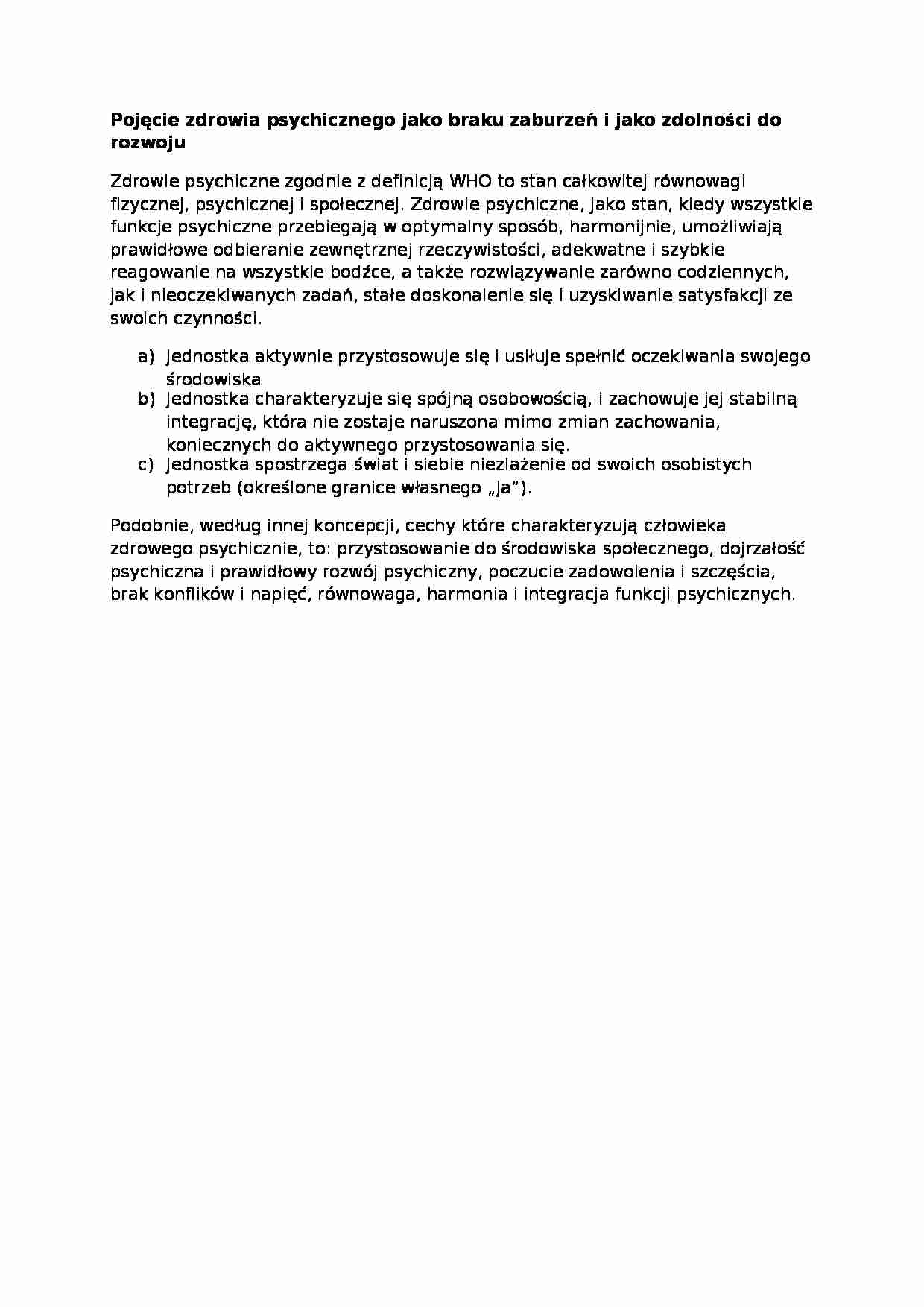 Wykład - Pojęcie zdrowia psychicznego - strona 1