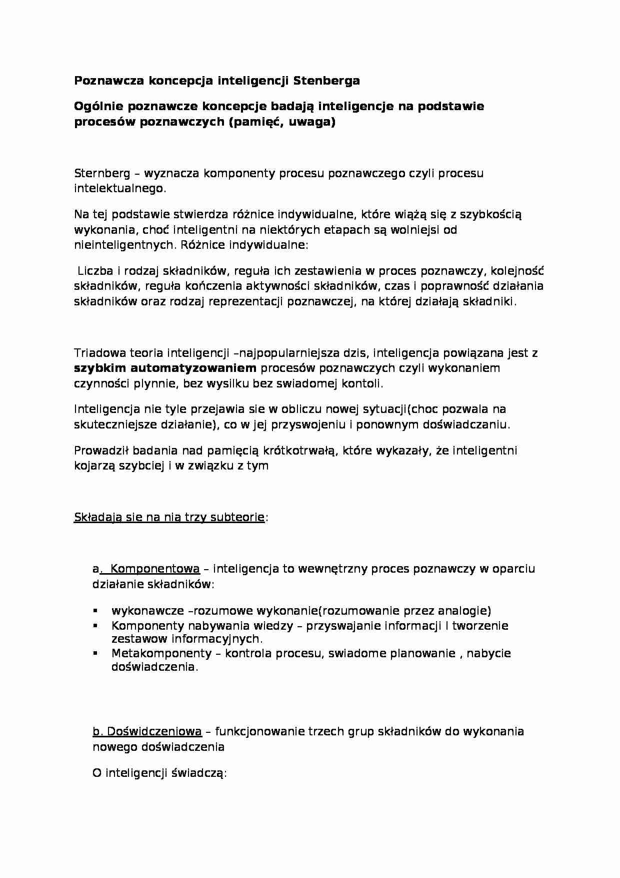 Wykład - Poznawcza koncepcja inteligencji Stenberga - strona 1