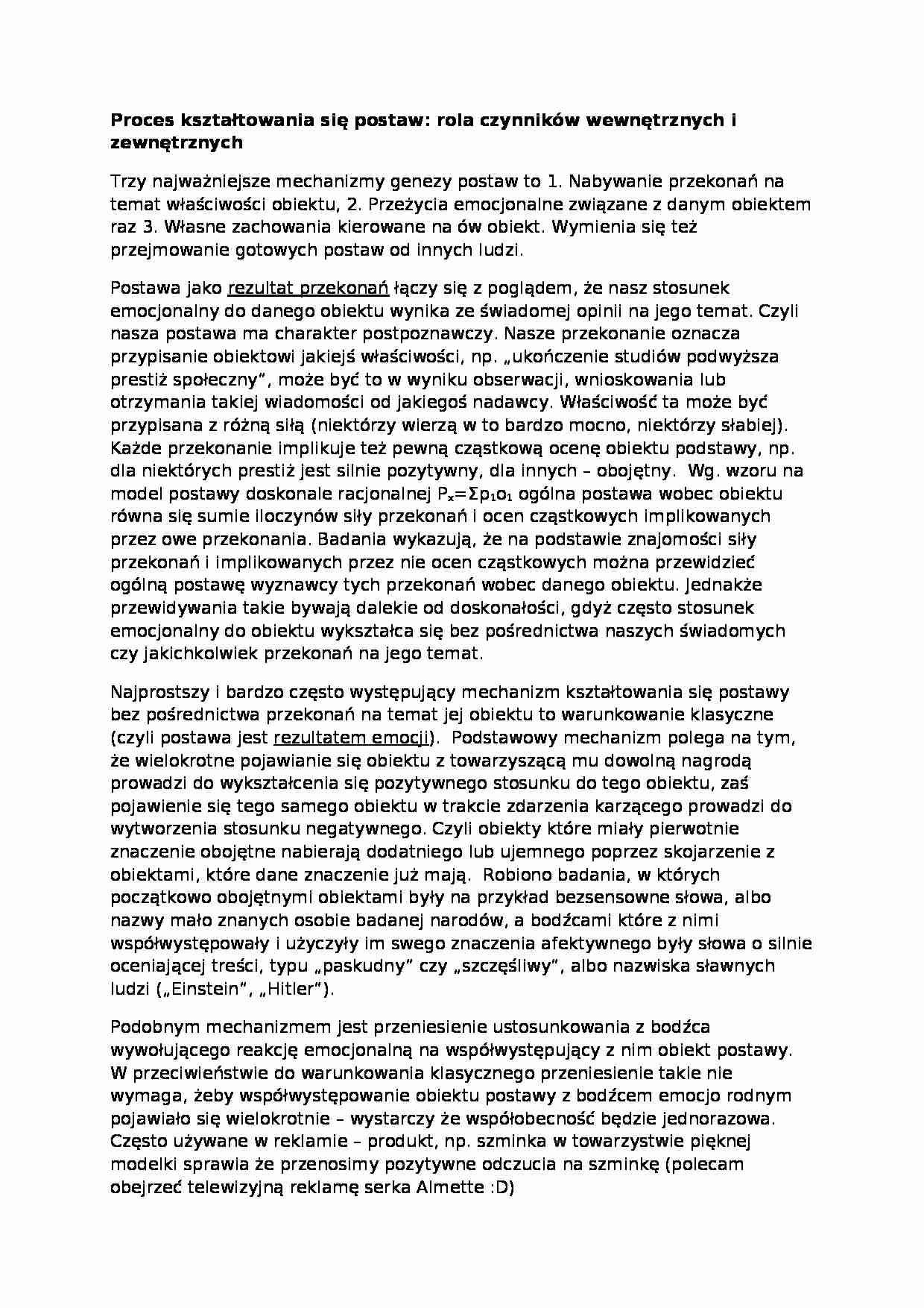 Wykład - Proces kształtowania się postaw - strona 1