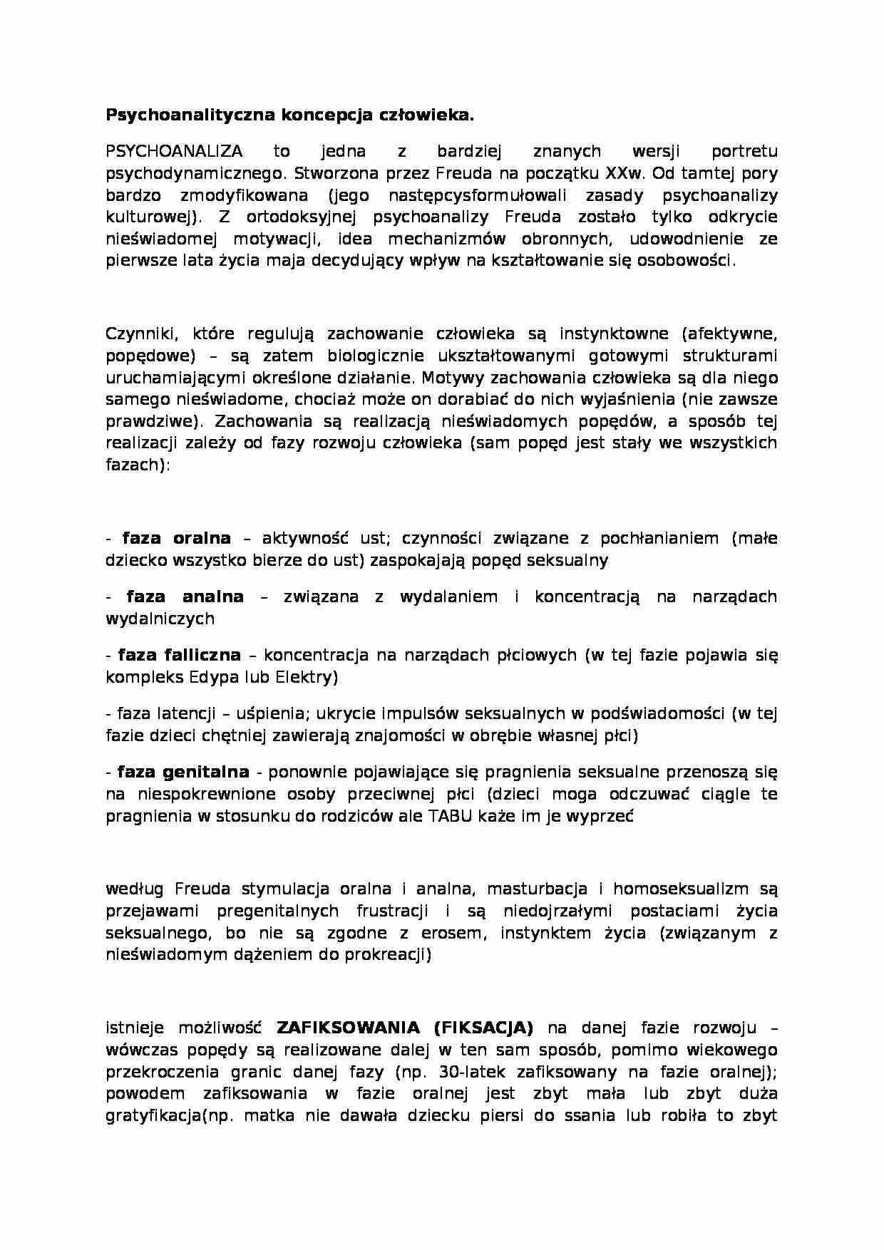 Wykład - Psychoanalityczna koncepcja człowieka - strona 1