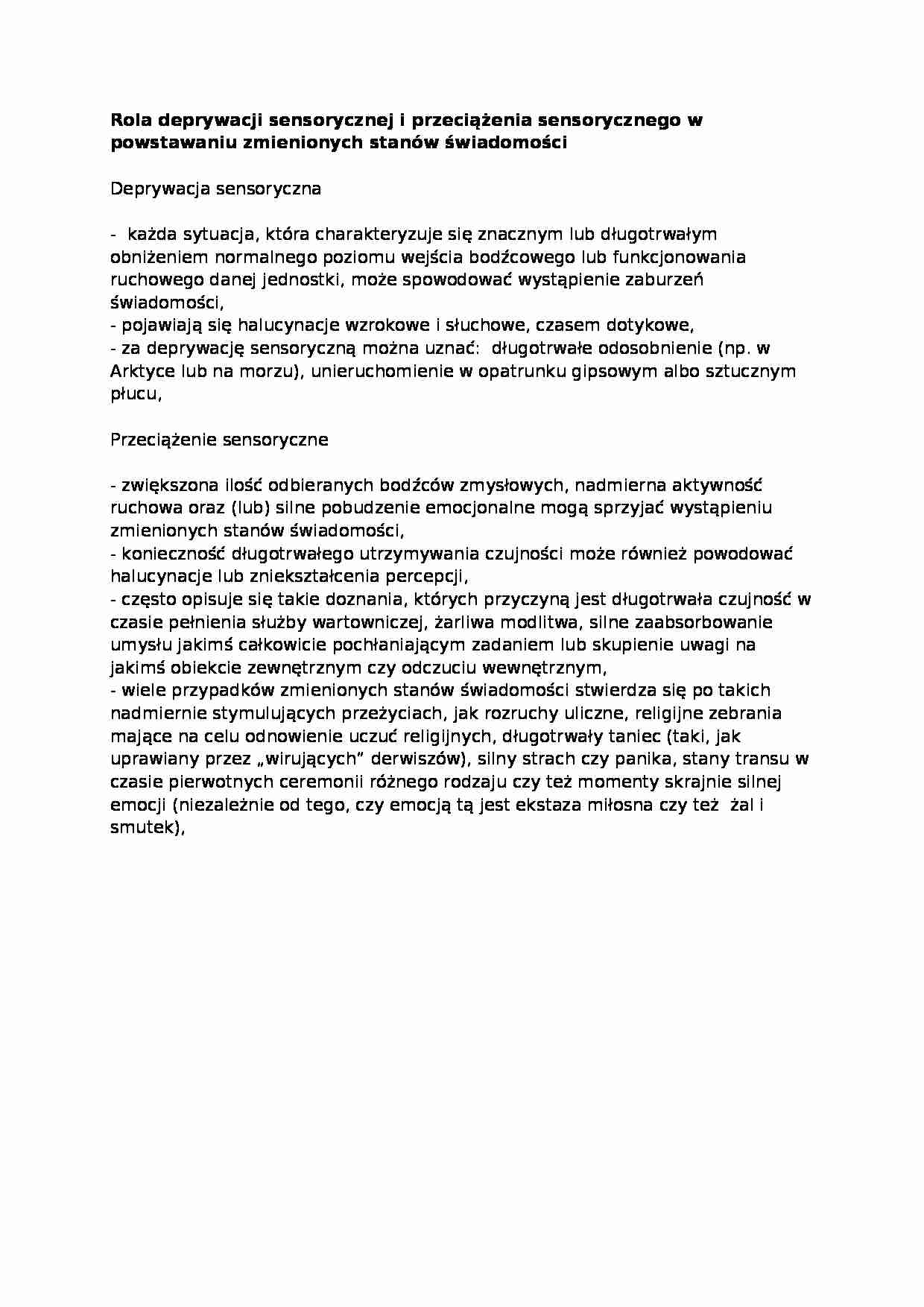 wykład - Rola deprywacji sensorycznej - strona 1