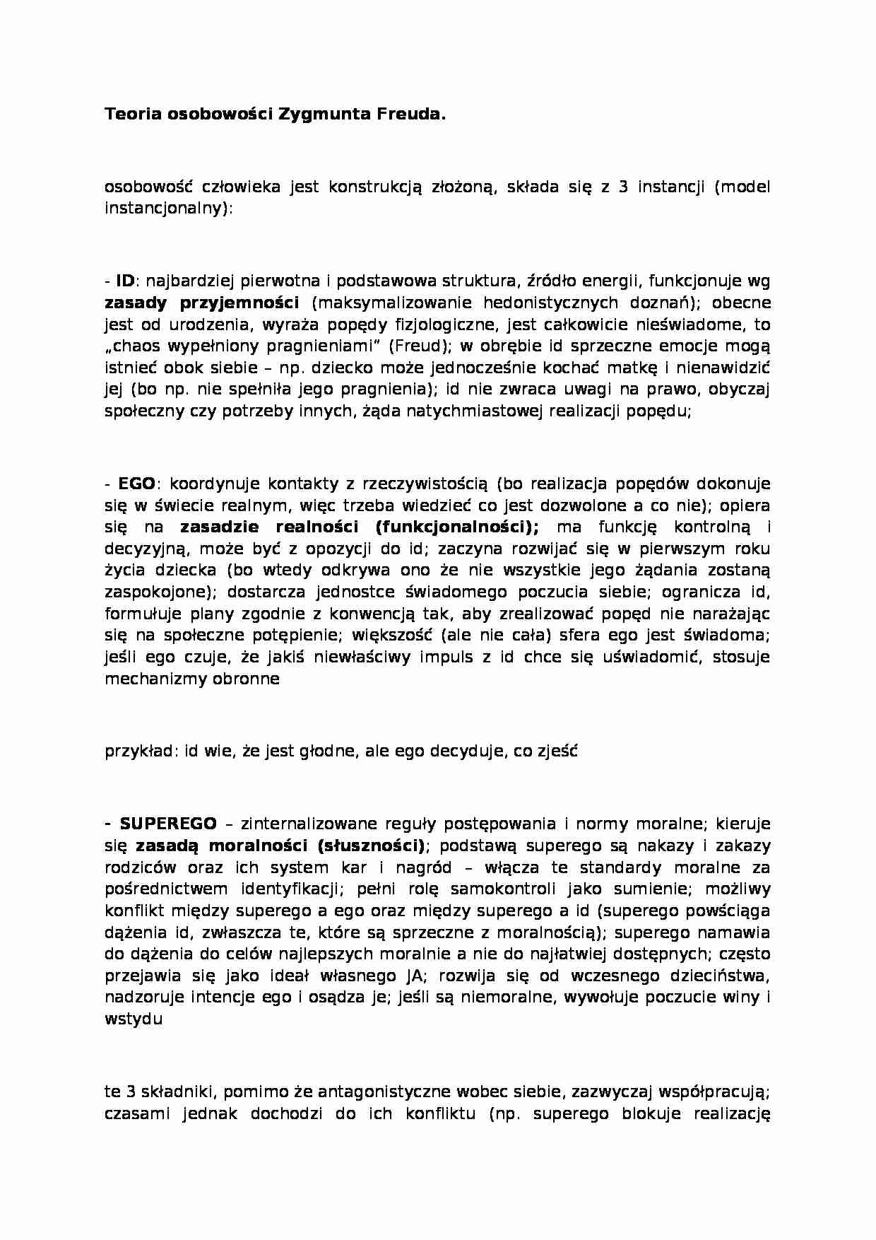 Wykład - Teoria osobowości Zygmunta Freuda - strona 1