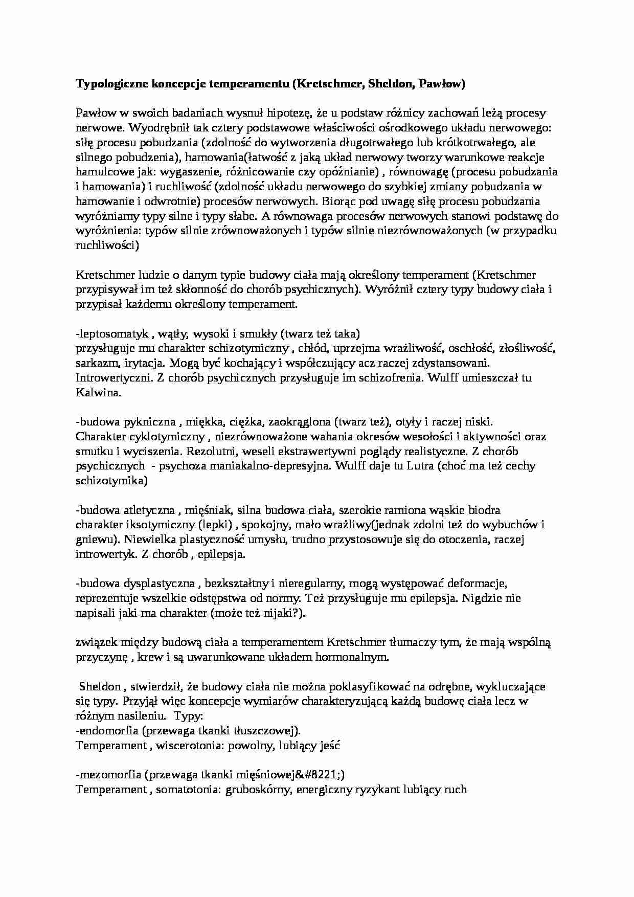 Wykład - Typologiczne koncepcje temperamentu - strona 1