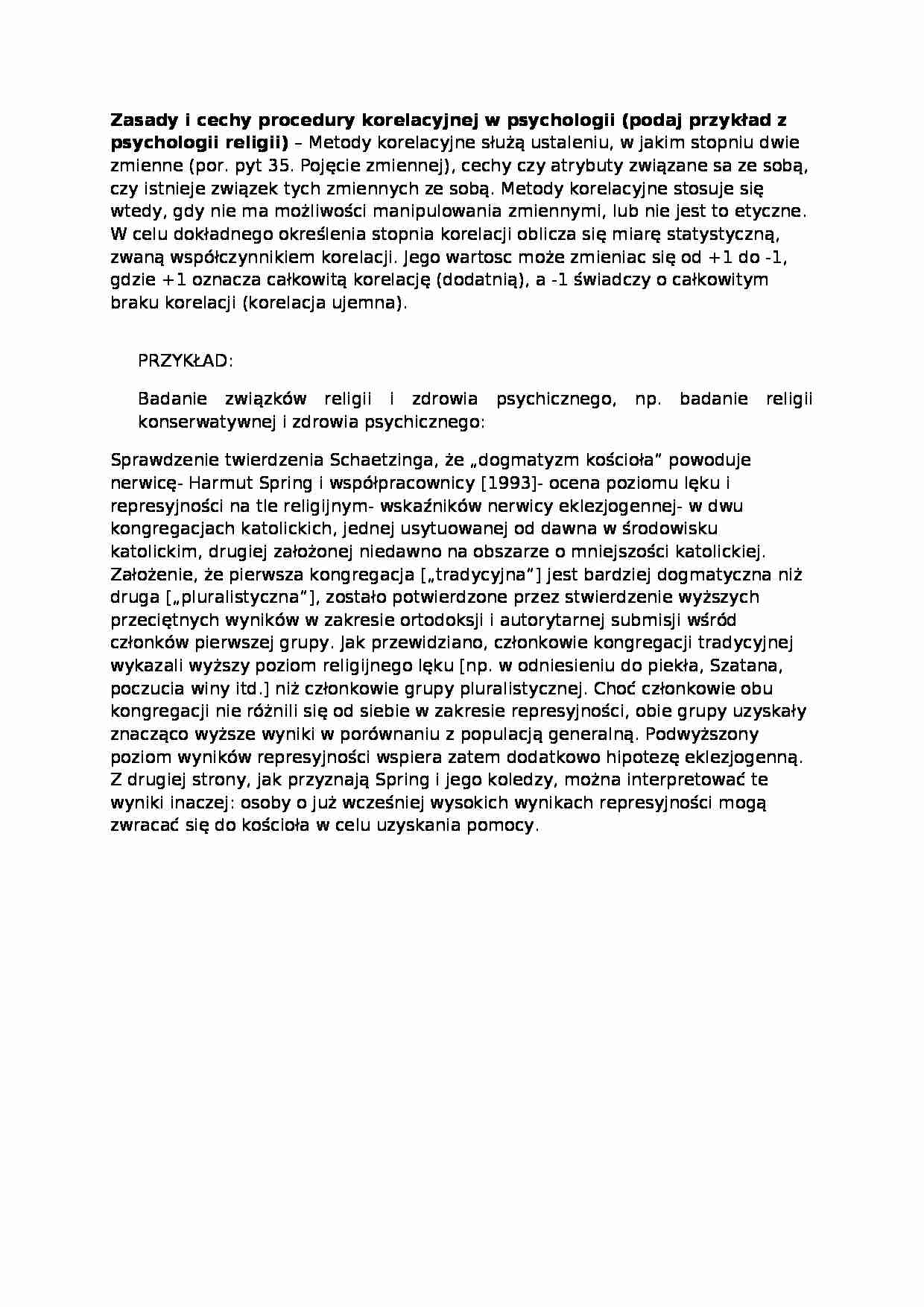 Wykład - Zasady i cechy procedury korelacyjnej w psychologii - strona 1