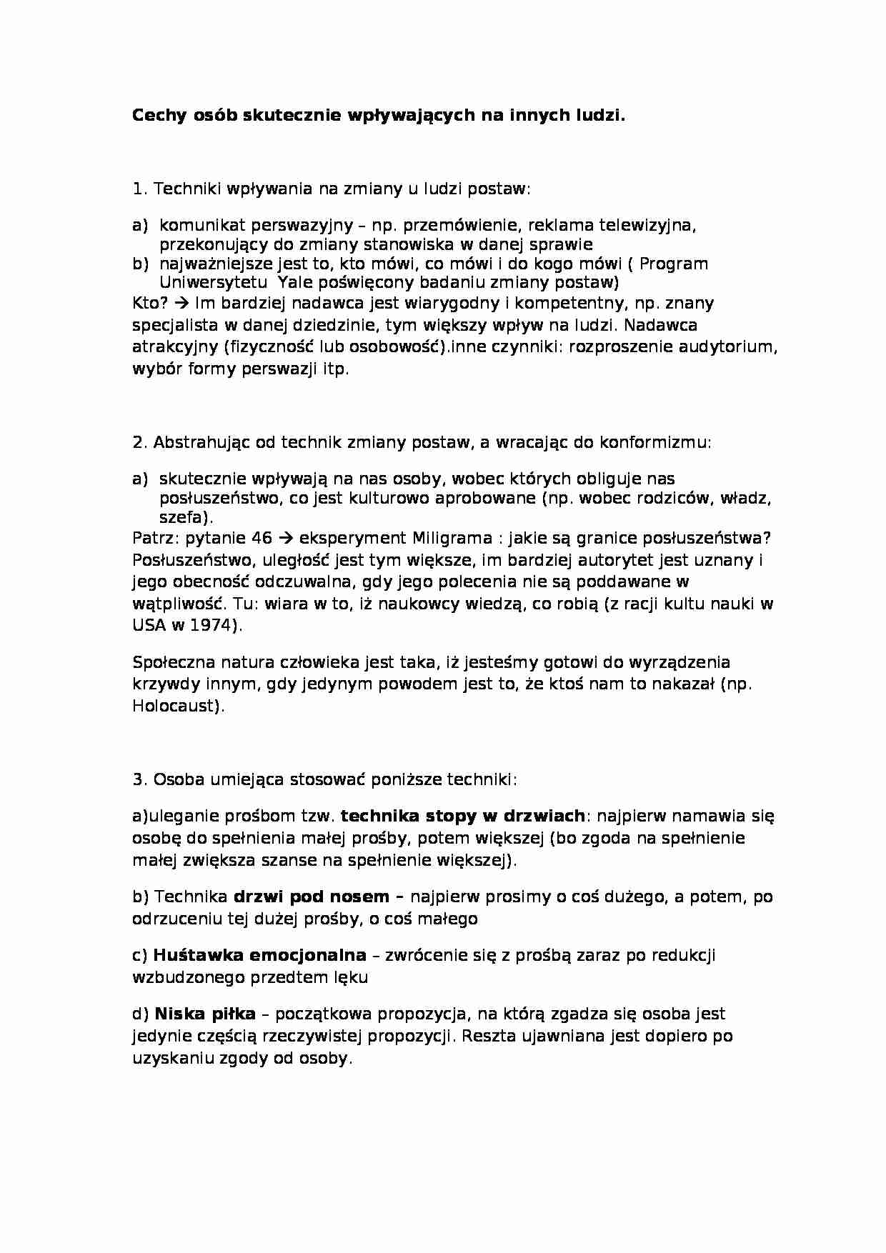 Wykład - Cechy osób skutecznie wpływających na innych ludzi - strona 1