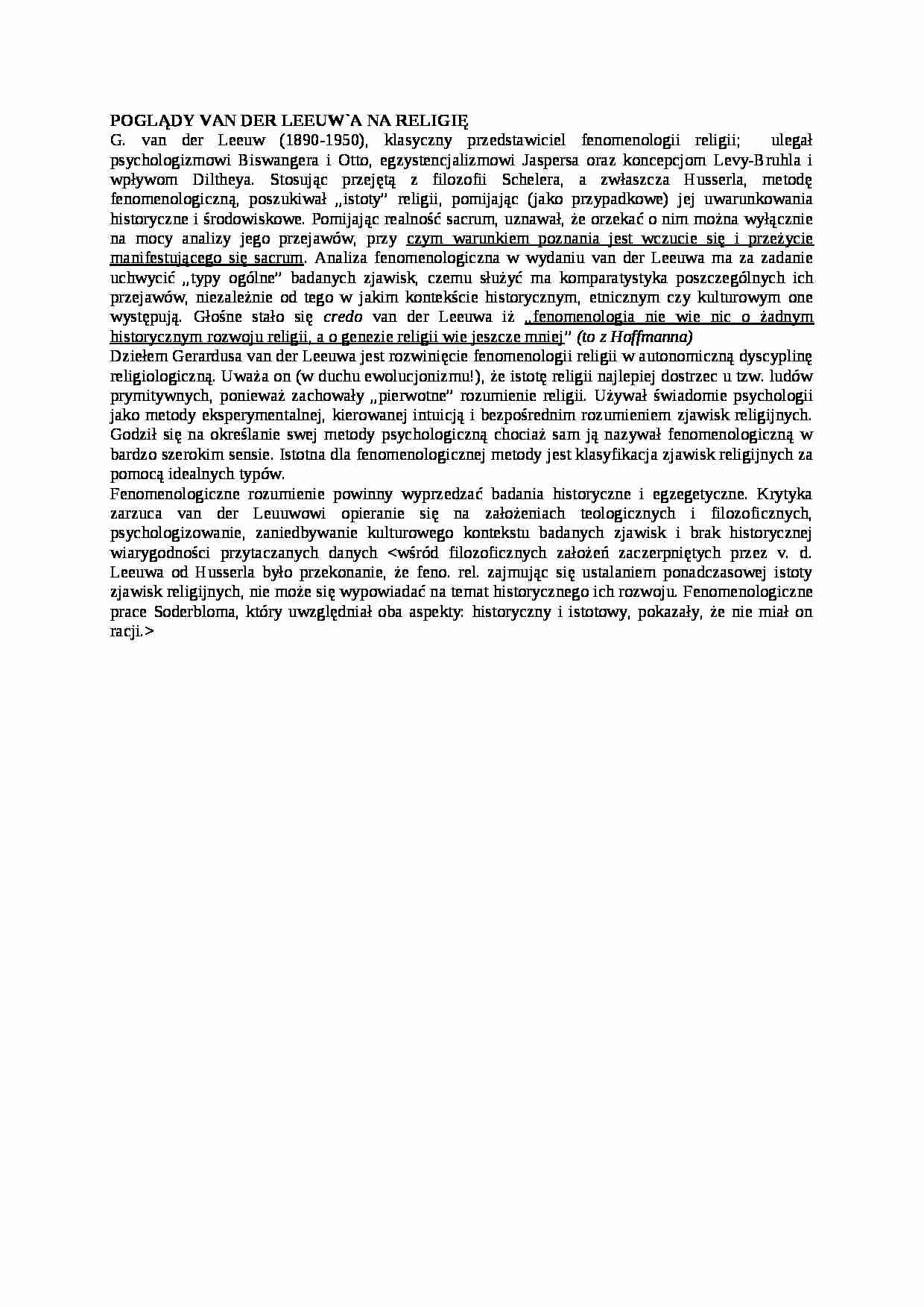 Wykład - poglądy Van den Leeuw - strona 1