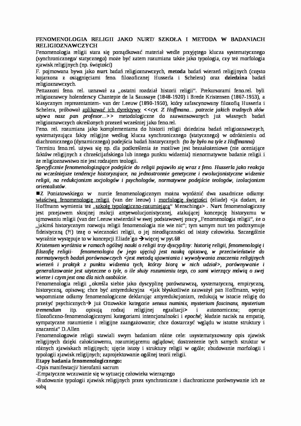 Wykład - fenomenologia religii jako nurt - strona 1