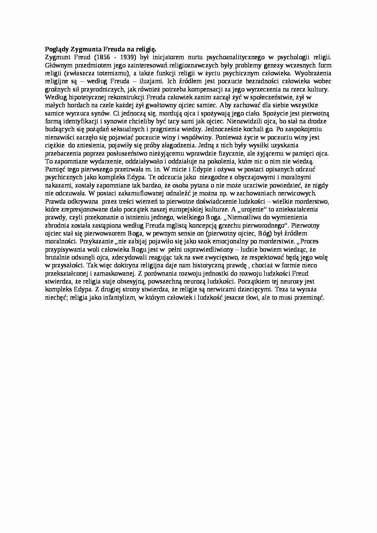 Wykład - Poglądy Zygmunta Freuda na religię - strona 1