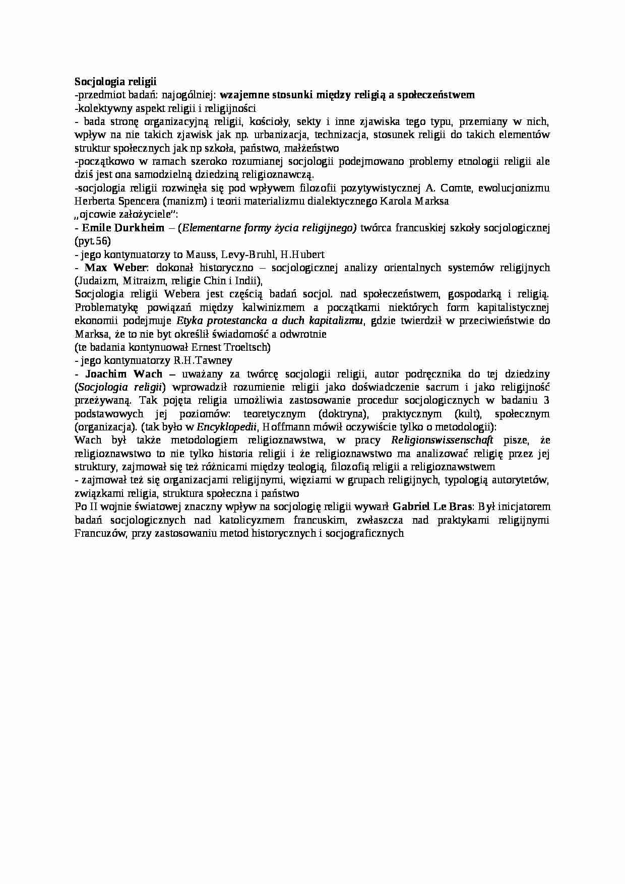 Wykład - Socjologia religii - strona 1