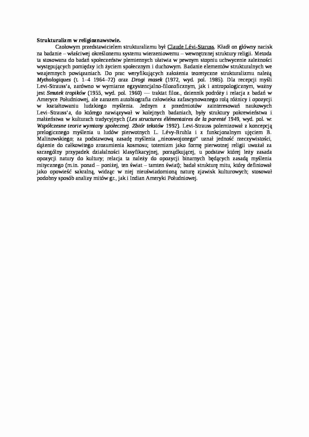 Wykład - Strukturalizm w religioznawstwie - strona 1