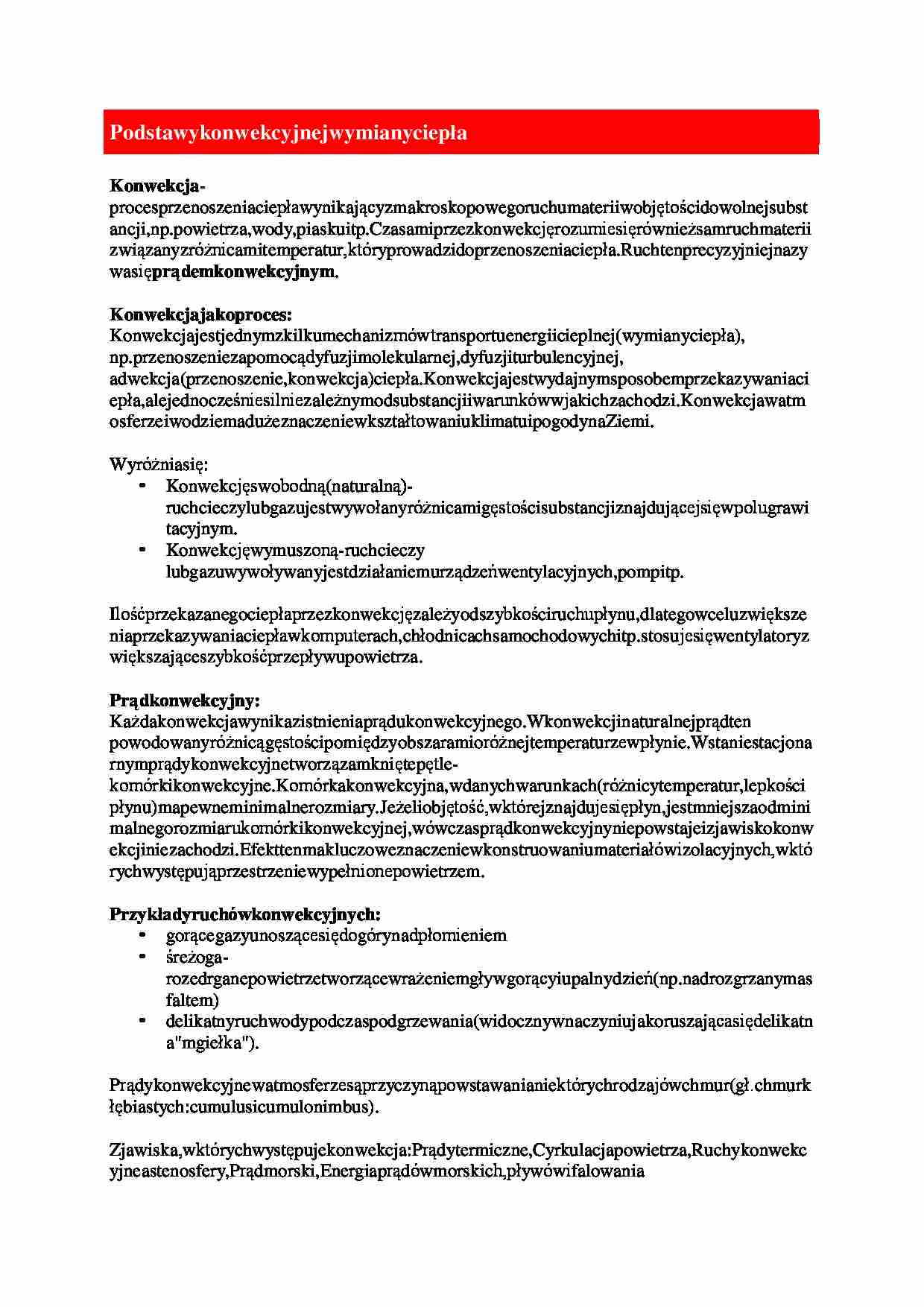 Podstawy konwekcyjnej wymiany ciepła-opracowanie - strona 1