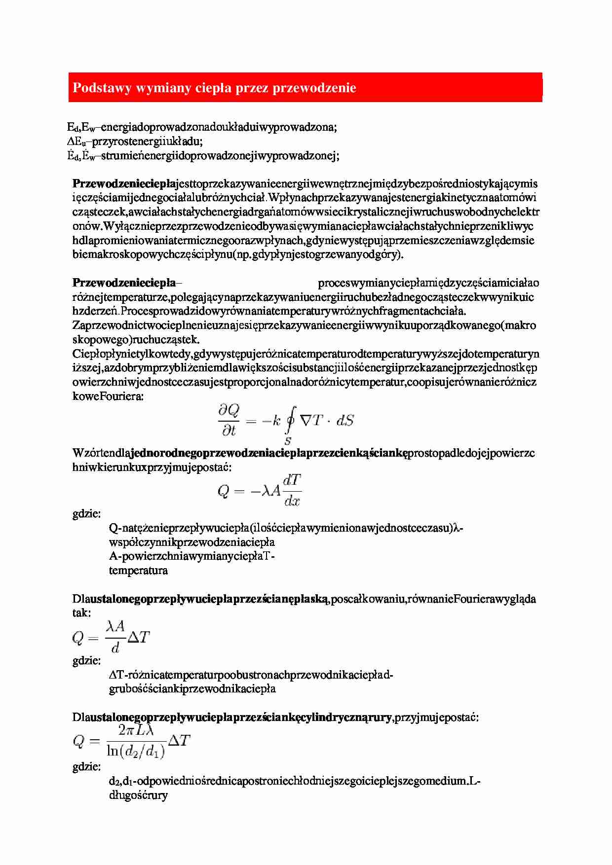 Podstawy wymiany ciepła przez przewodzenie-opracowanie - strona 1