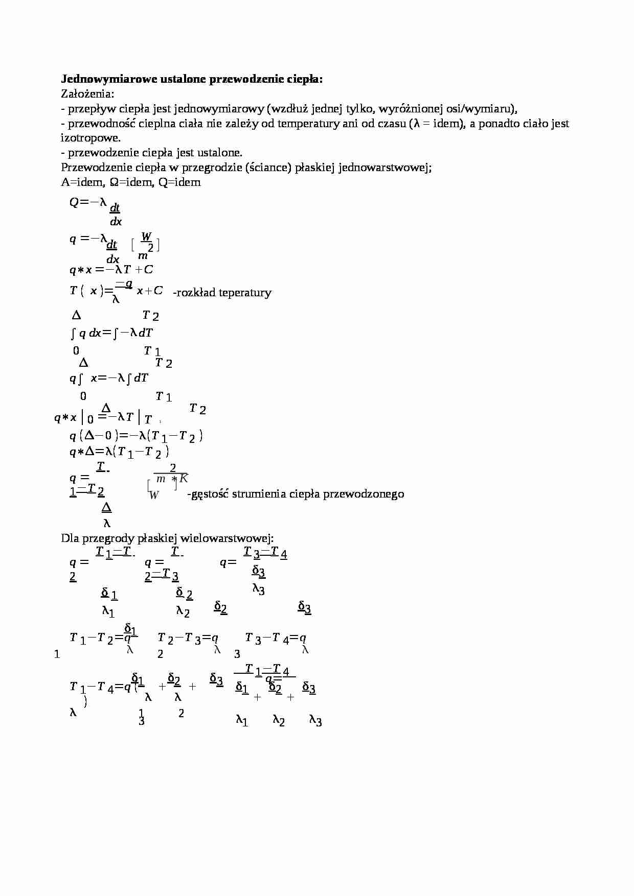 Jednowymiarowe ustalone przewodzenie ciepła-opracowanie - strona 1