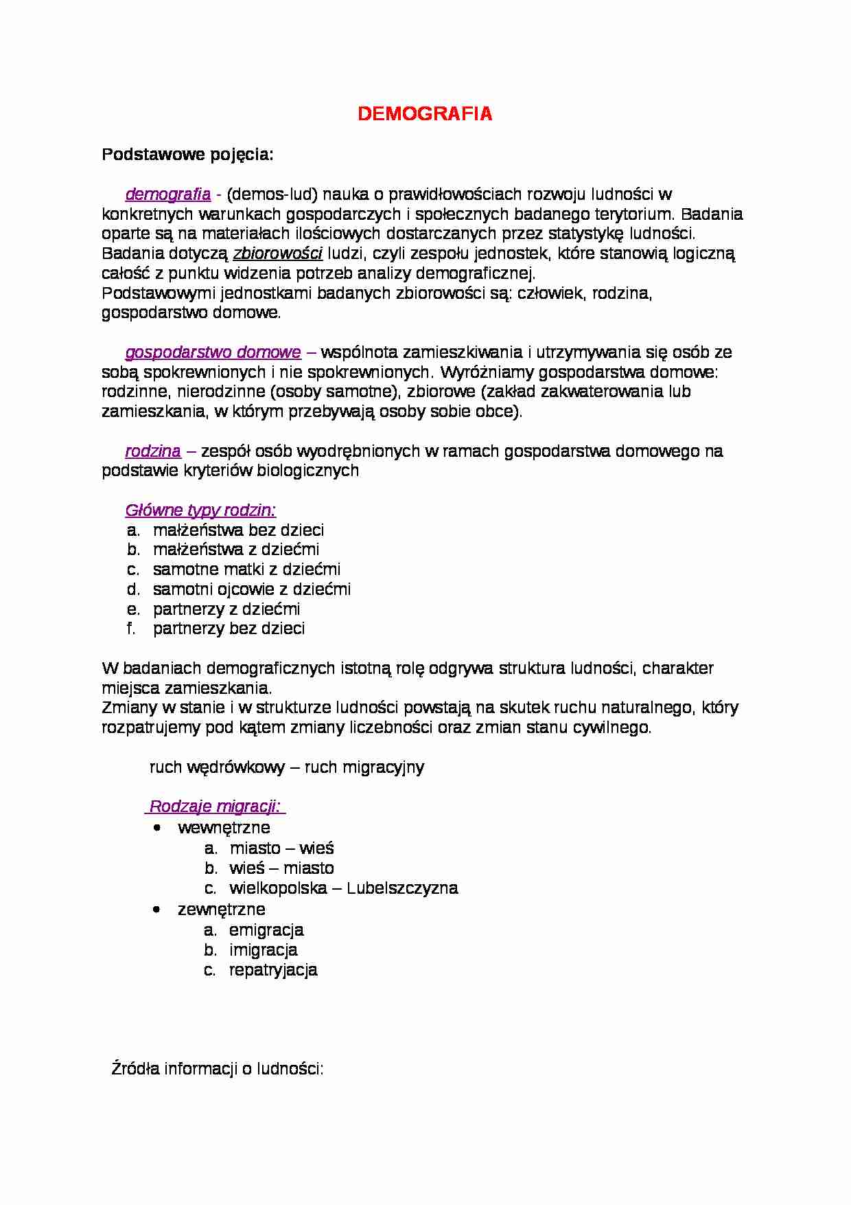 demografia - Podstawowe pojęcia - strona 1