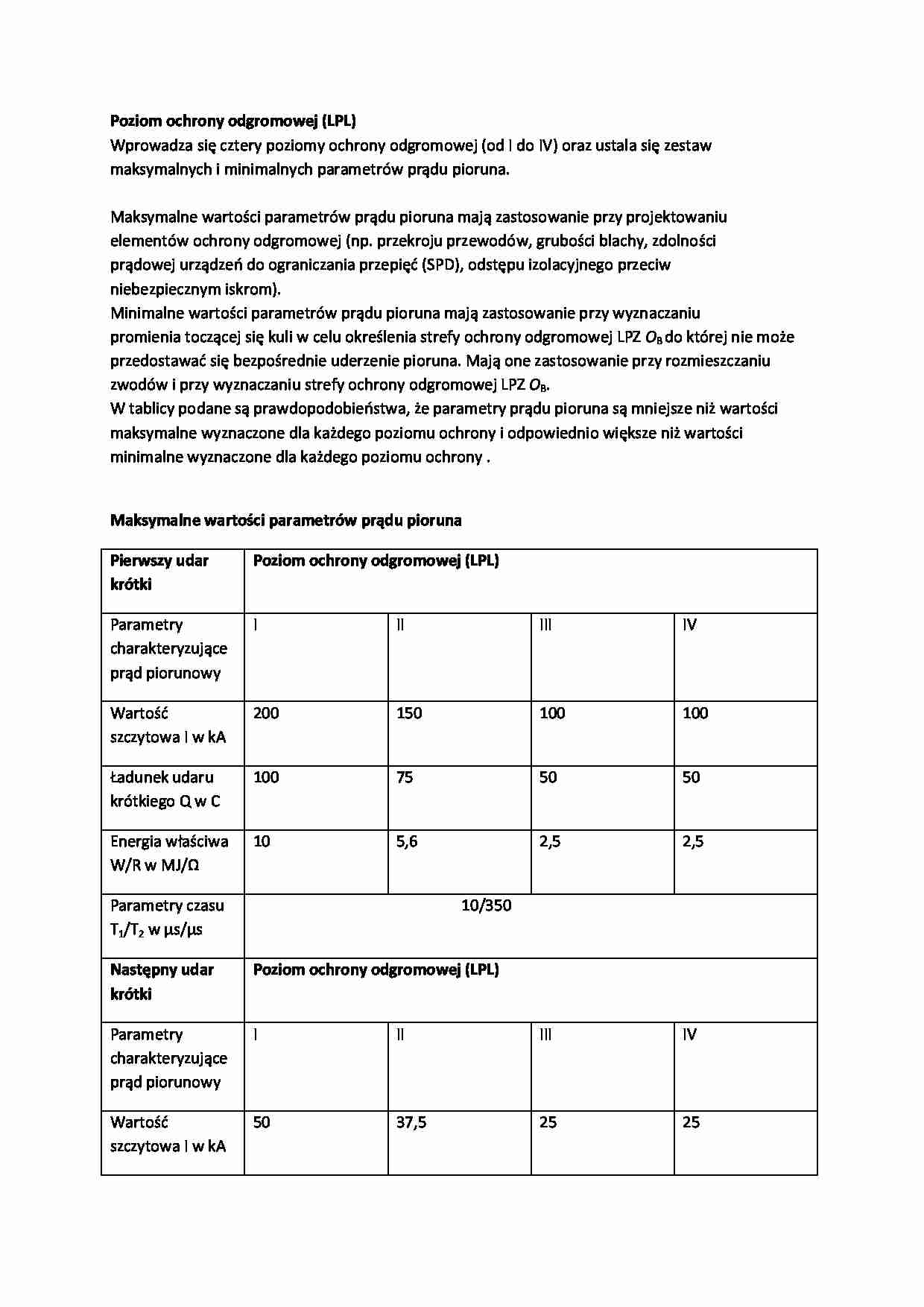 Poziom ochrony odgromowej-opracowanie - strona 1