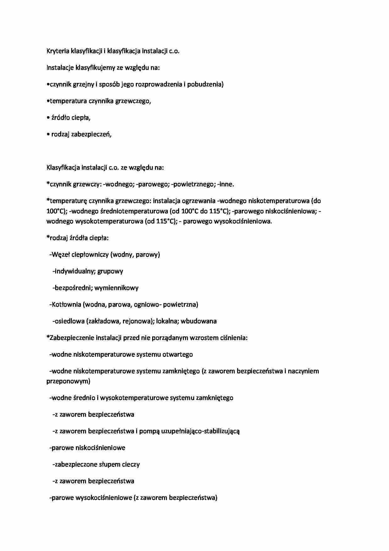 Kryteria klasyfikacji i klasyfikacja instalacji c.o.-opracowanie - strona 1