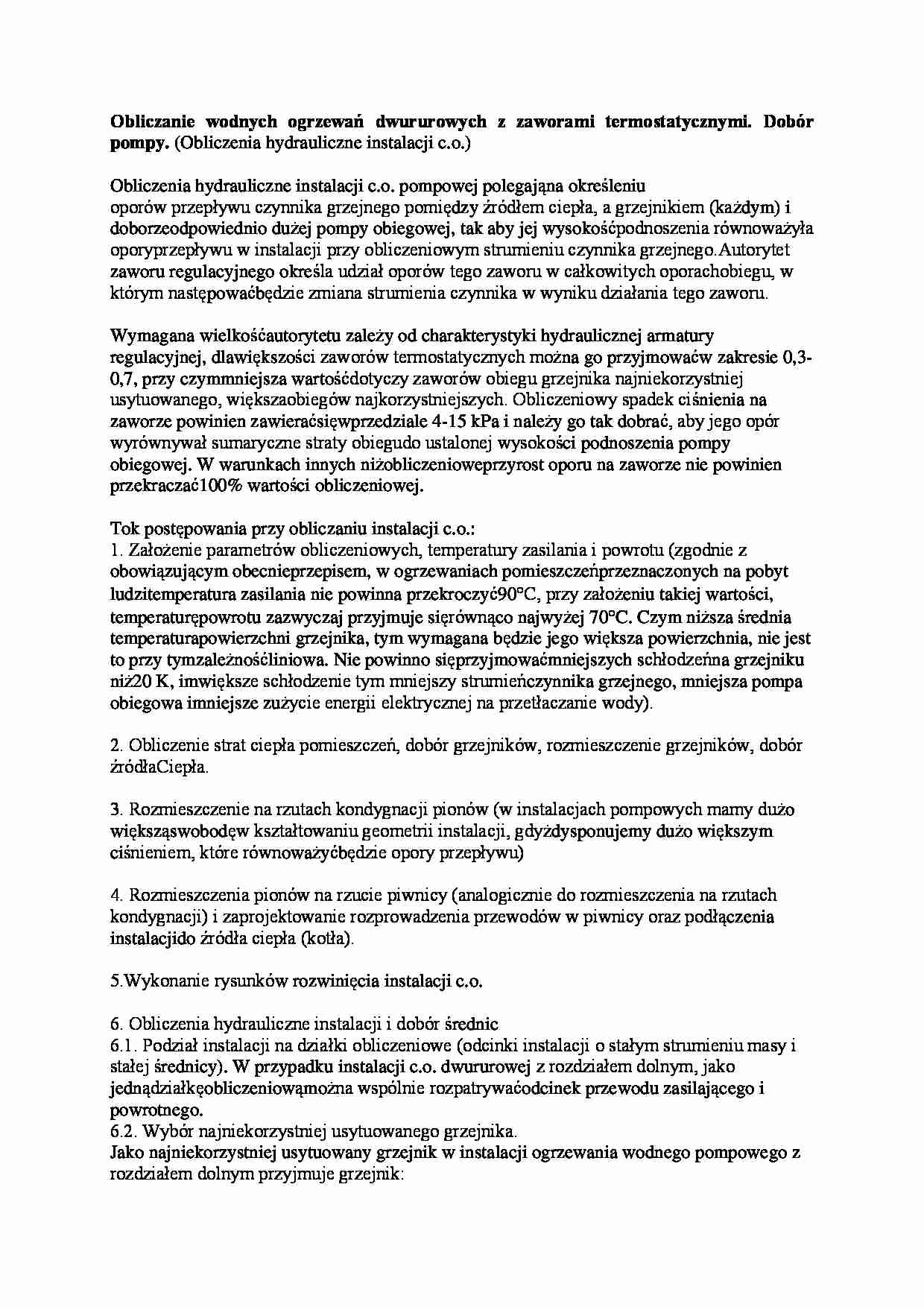 Obliczanie wodnych ogrzewań dwururowych z zaworami termostatycznymi-opracowanie - strona 1