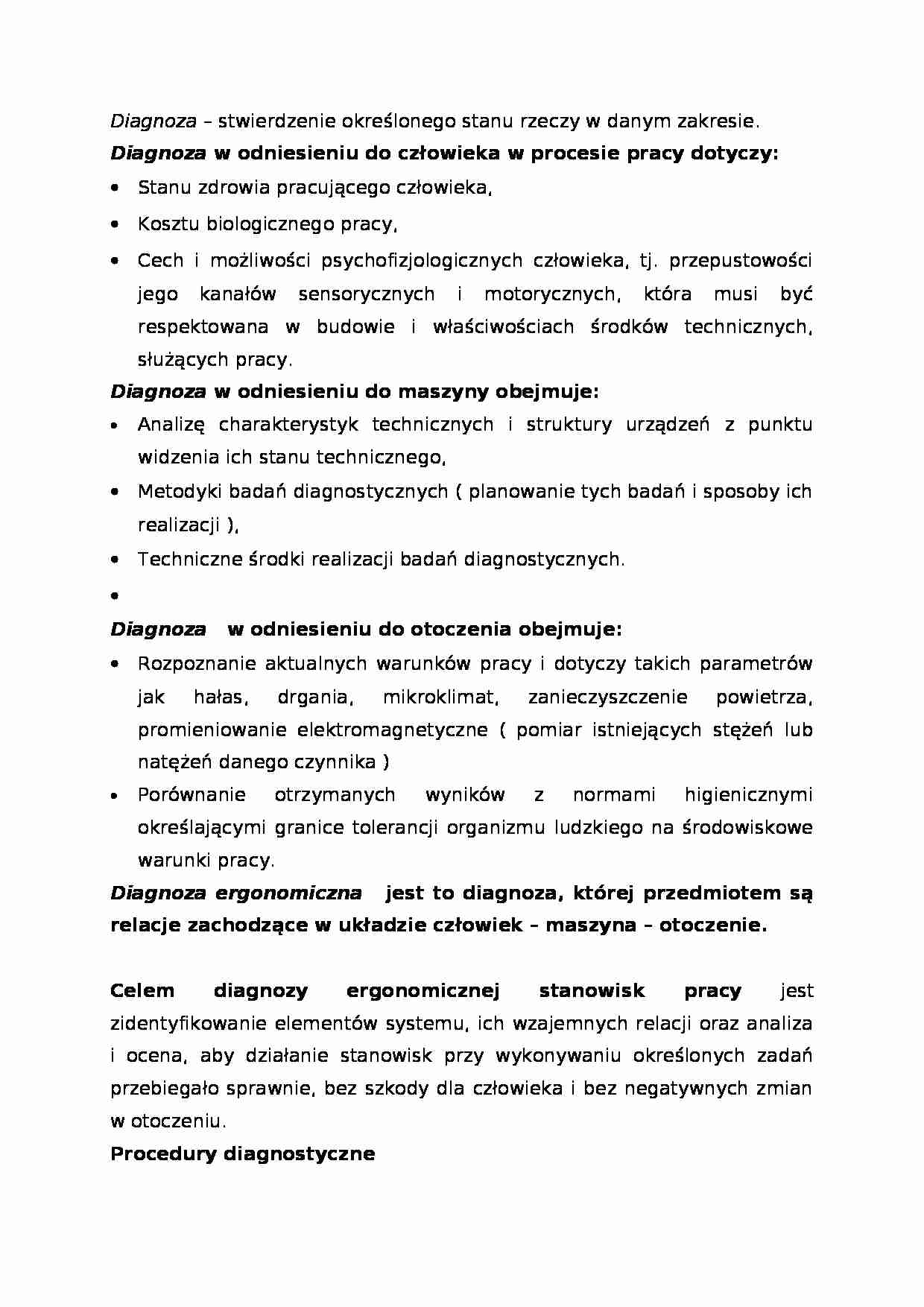 Diagnoza-opracowanie - Diagnoza w odniesieniu do człowieka w procesie pracy - strona 1